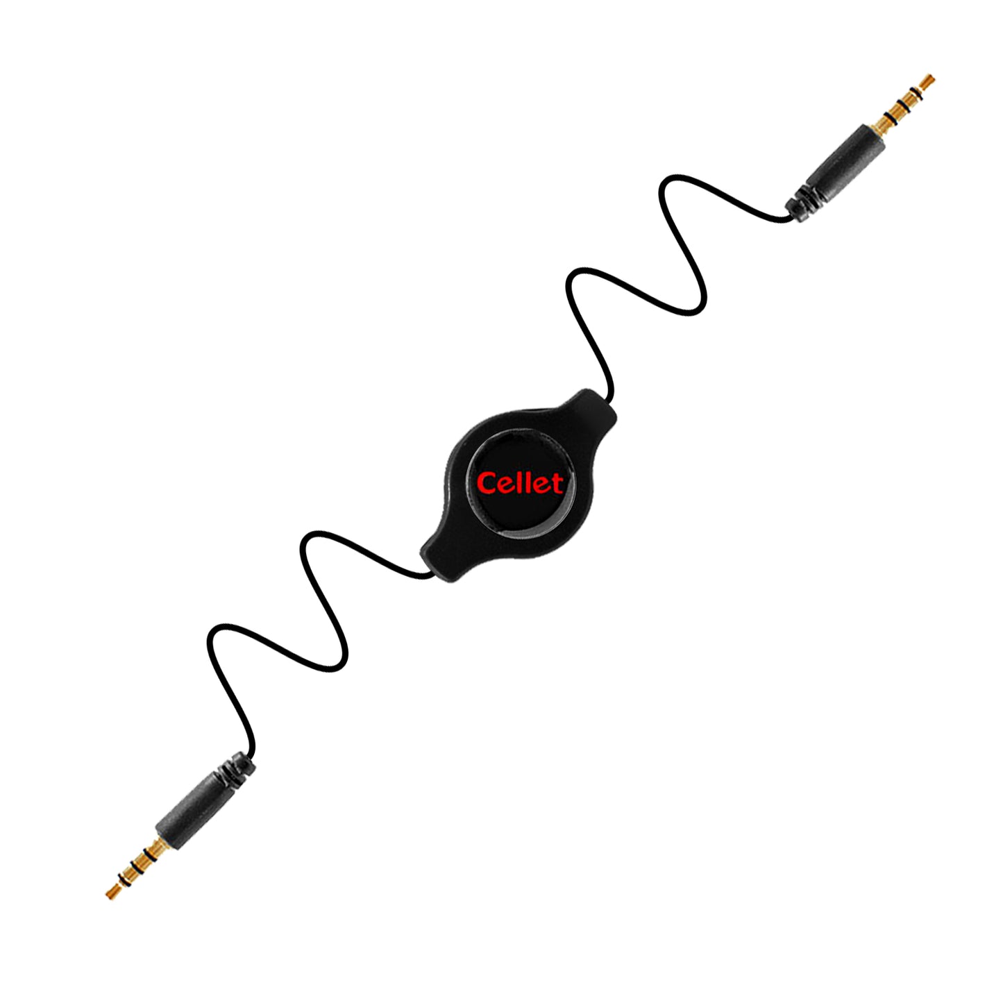 CN3535RBKB - Cellet Retractable 3.5mm Stereo Auxiliary Cable – 32" Extendable Aux Cord for Car, Headphones, Speakers & More – Compact, Tangle-Free Design – 3.5mm Male to 3.5mm Male Audio Jack – Black