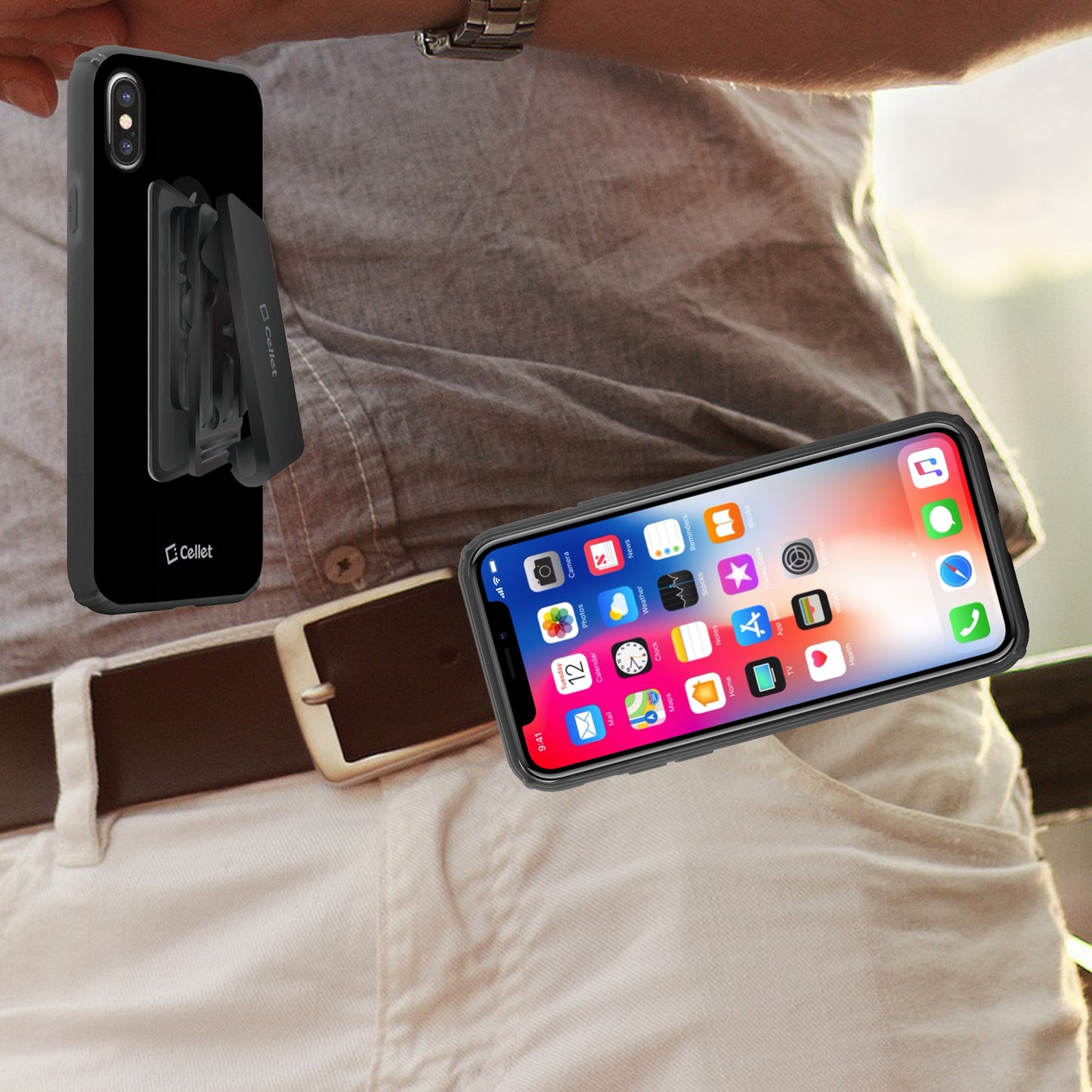 CLIPHDBK - Cellet Universal Heavy-Duty 360° Swivel Belt Clip Holder – 3M Adhesive, Rotating Phone & Case Clip for Smartphones, Radios, Remotes & More