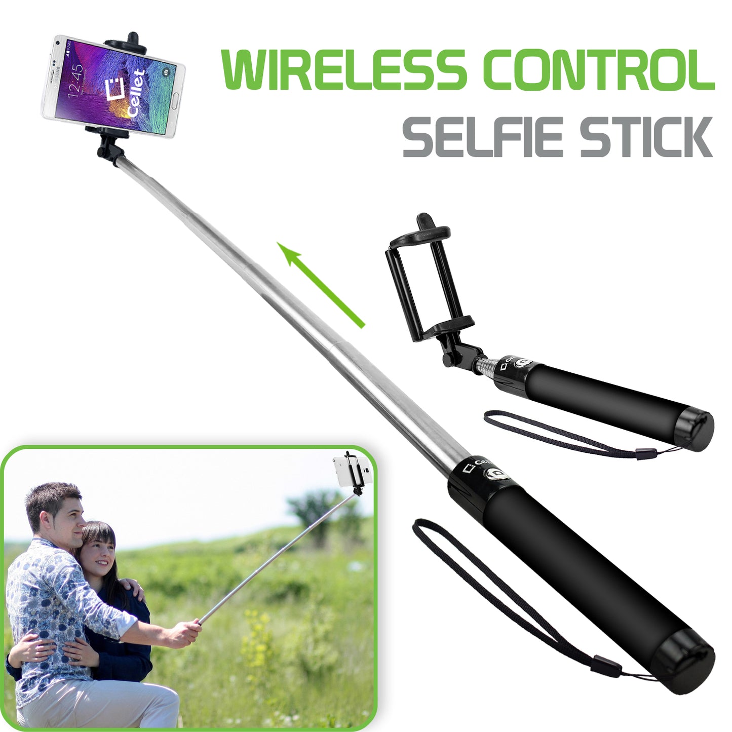 ACPOD4BK - Wireless Self-Portrait Handheld Selfie Stick for Smartphones and Cameras - Black