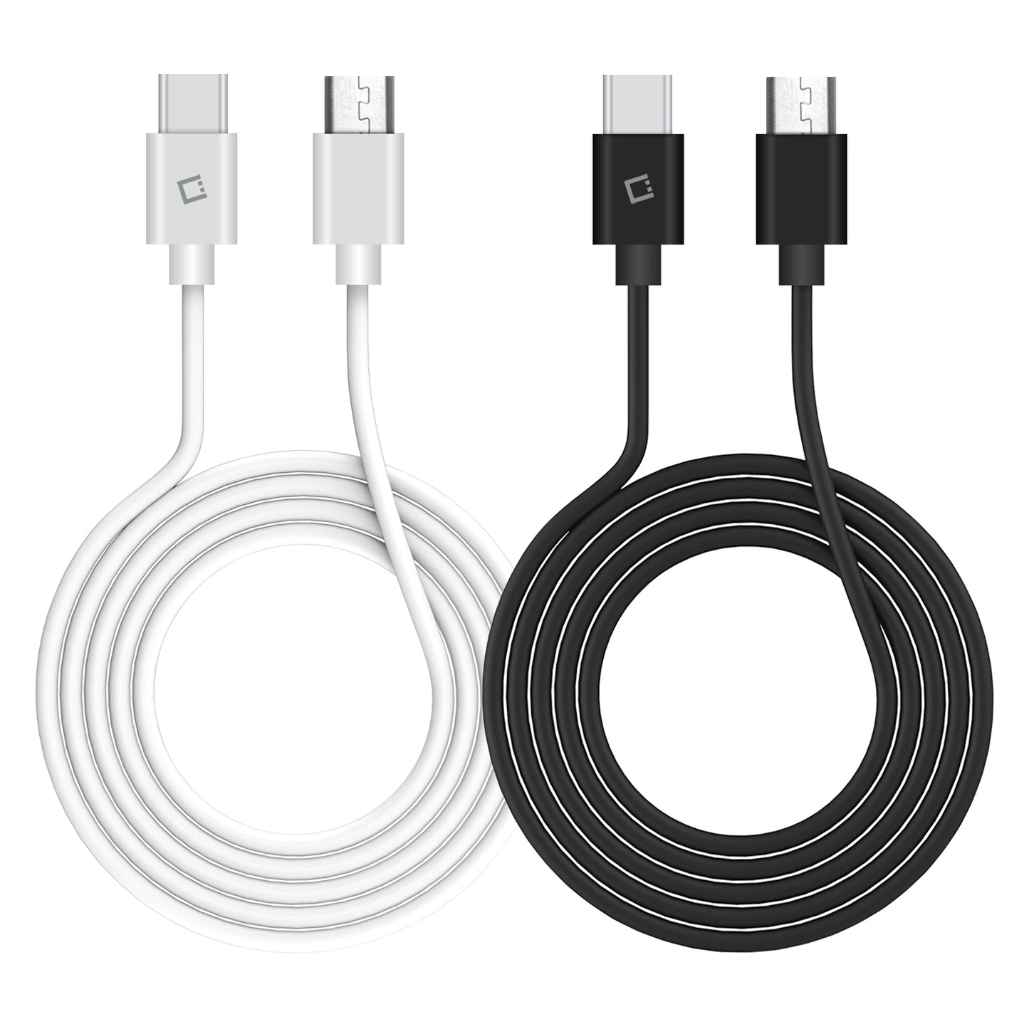 DCMICRO4WT - Cellet Micro-USB to Reversible USB-C Cable - 1-Black + 1-White