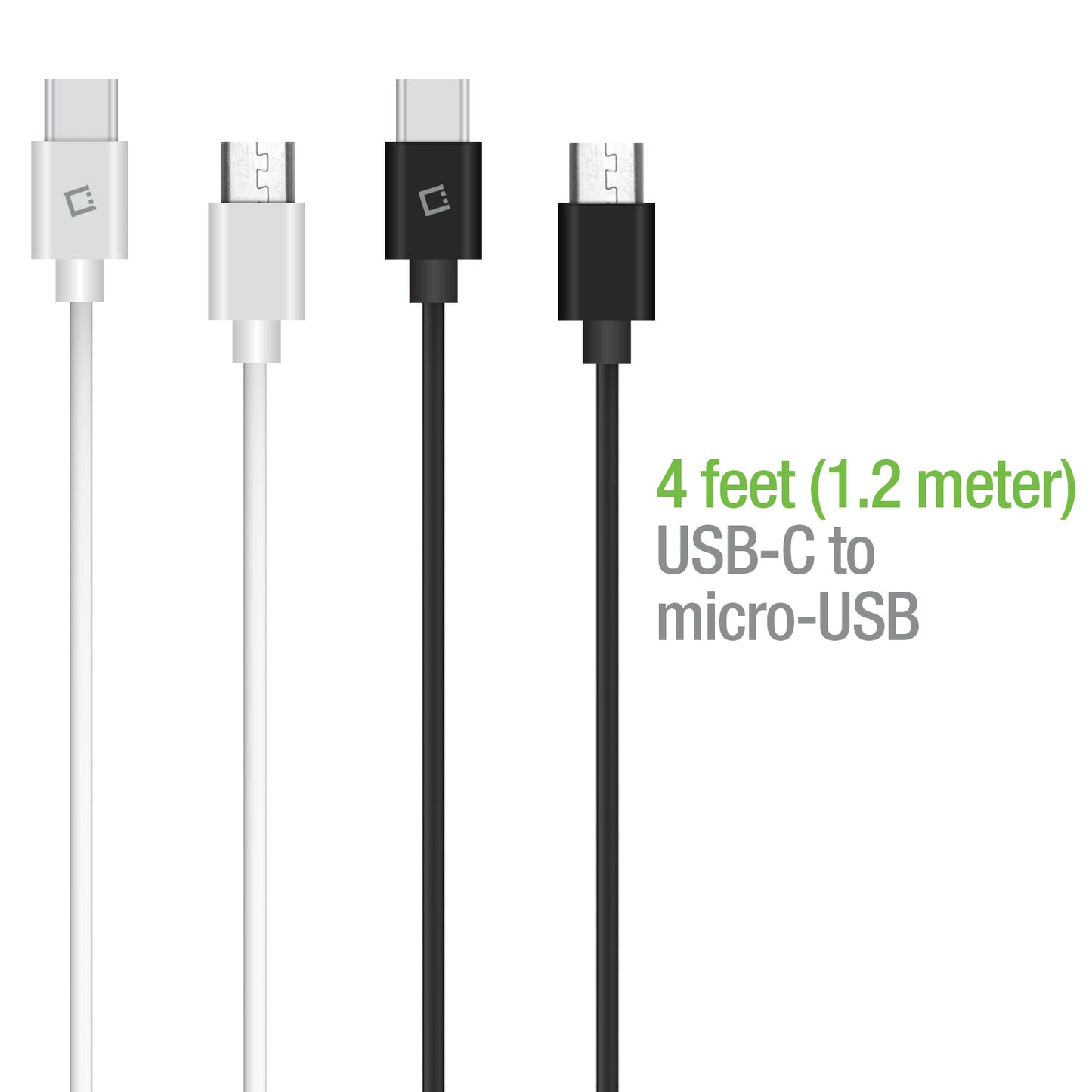 DCMICRO4WT - Cellet Micro-USB to Reversible USB-C Cable - 1-Black + 1-White