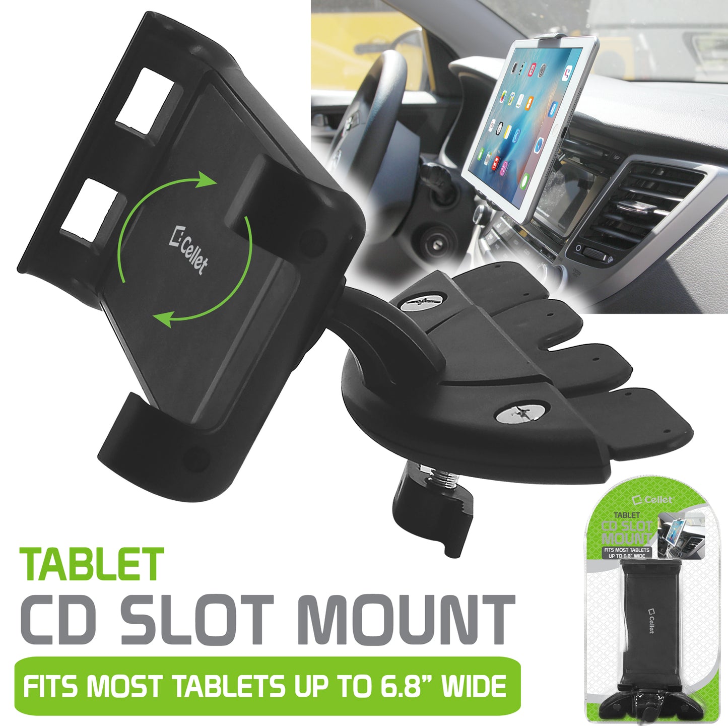 PHCDTAB- Universal CD Slot Insert Phone & Tablet Mount, Adjustable Rotating 360 Cradle