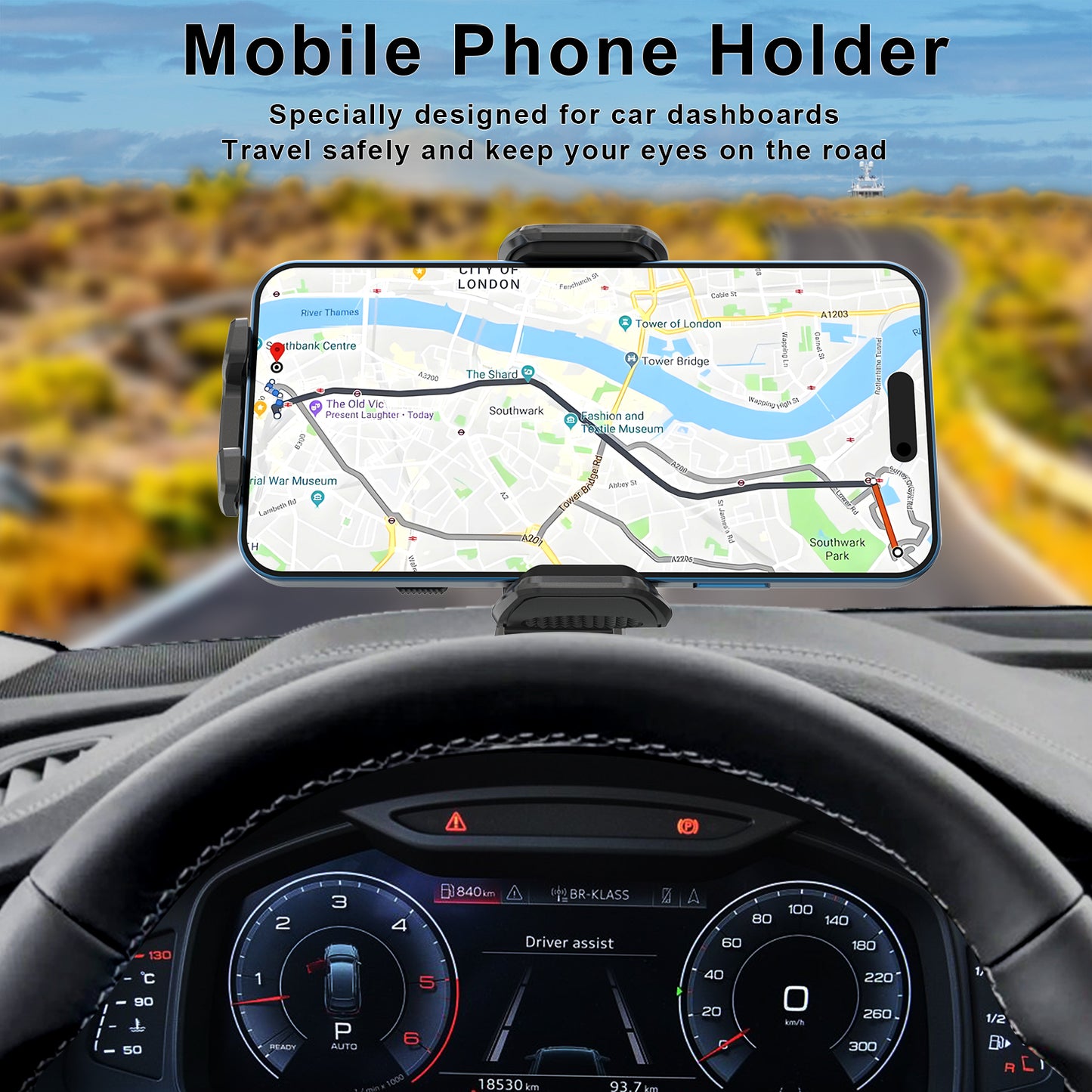 PHD300 - 🚗 Cellet Universal Car & Desk Phone Mount - Strong 3M Adhesive Pad, 360° Rotation, One-Touch Release - Secure Windshield, Dashboard & Countertop Holder for iPhone, Samsung, Android