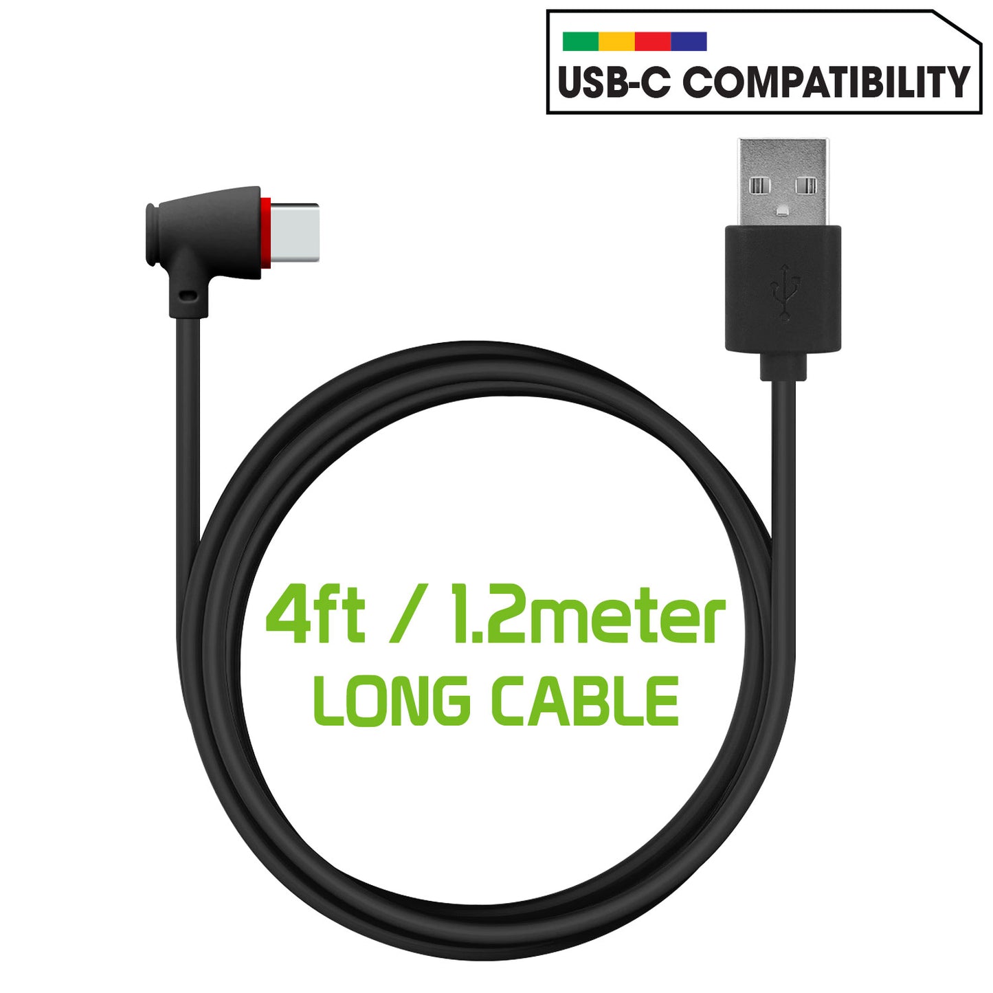 DCA904BK - Cellet 4-Feet Right Angle USB-C to USB-A Data Sync Cable / 90 Degree Head