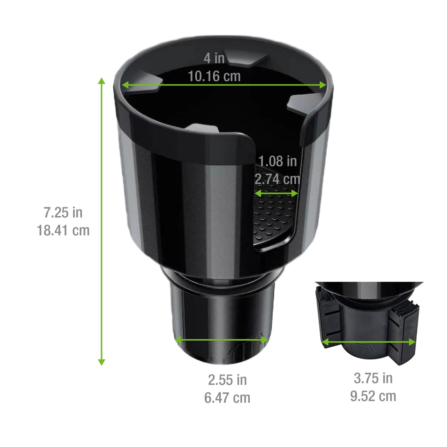 Expandable Car Cup Holder with Adjustable Base, Fit Big Bottles 3.4 to 3.8 Inch, Compatible with Hydro Flasks 32/40 Ounce, Black