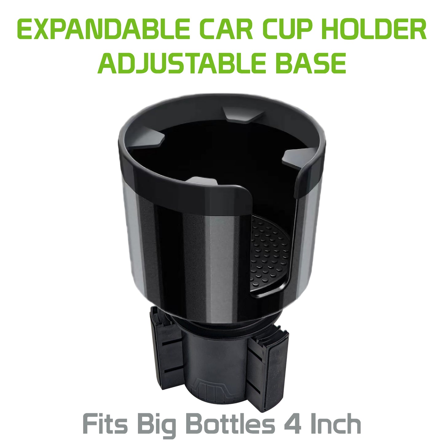 Expandable Car Cup Holder with Adjustable Base, Fit Big Bottles 3.4 to 3.8 Inch, Compatible with Hydro Flasks 32/40 Ounce, Black