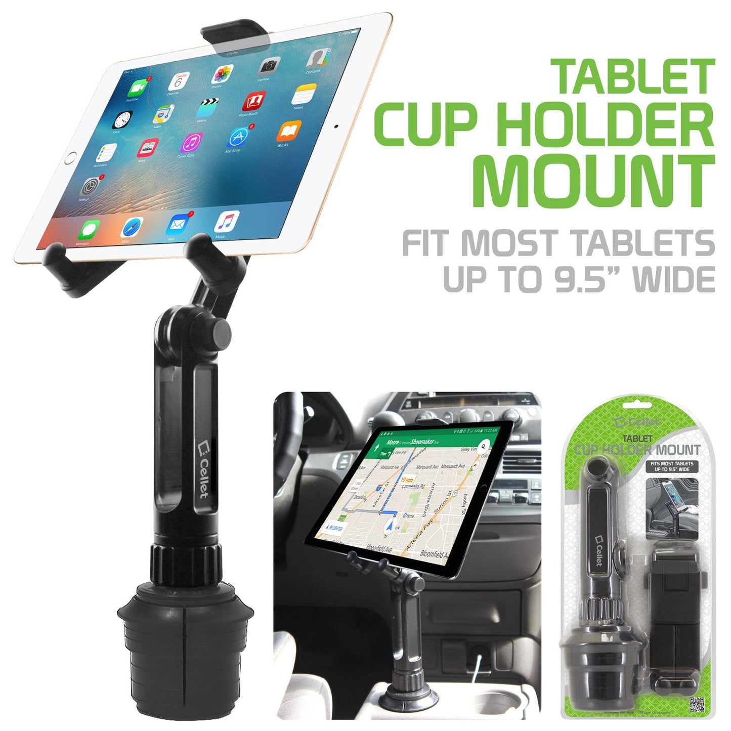 PHC670M Refurbished- Cellet Tablet Cup Holder Mount with 360 Degree Rotation (Fits Most Tablets up to 9.5-inch Wide)