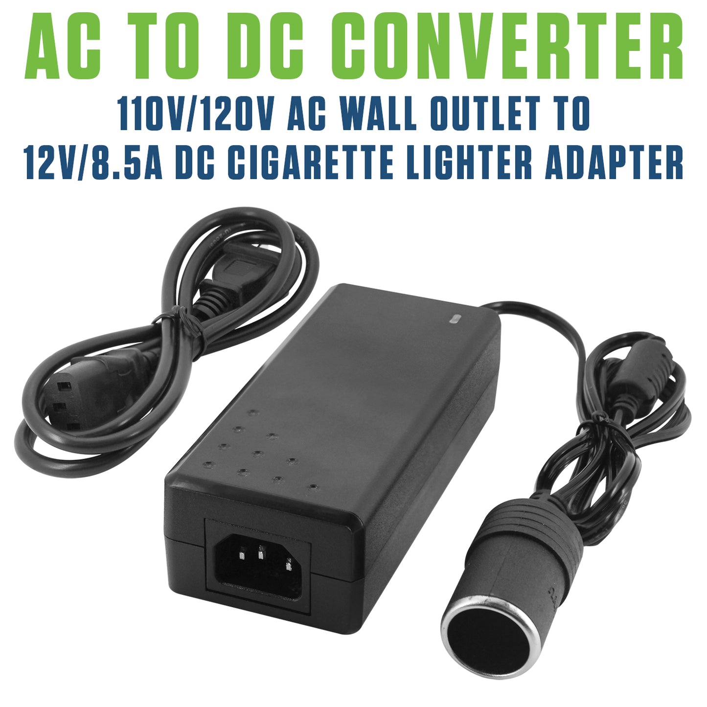 FM8500 - Cellet AC to DC Car Power Converter Adapter, 110V/120V AC Wall Outlet to 12V DC Cigarette Lighter Socket, 8.5A 102W Power Supply Adapter for Car Accessories, GPS, Phones, Dash Cams, Mini Vacuums