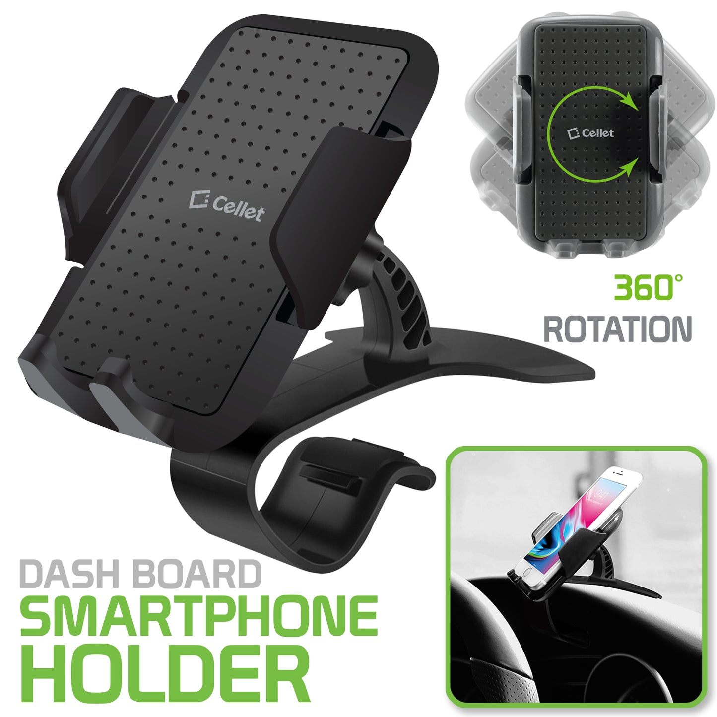 PHD250 - Cellet Smartphone Holder, Car Phone Mount with 360 Degree Rotation