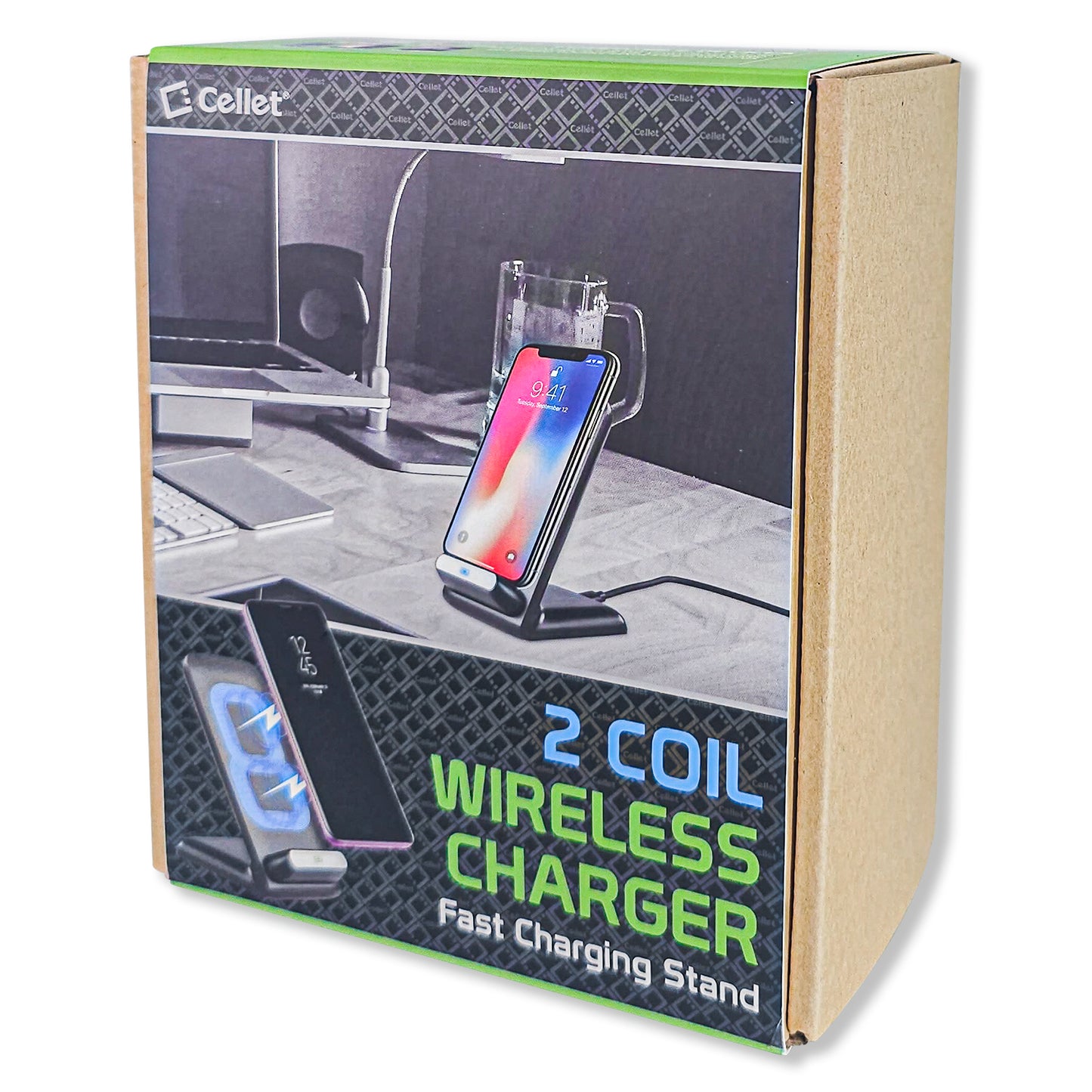 QI700 - 2 Coil Qi Wireless Charger (10Watt/2.1Amp), Wireless Charging Stand for All Wireless (Qi) Enabled Devices – by Cellet - Black