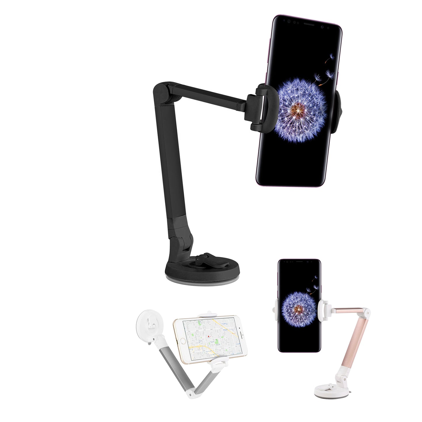 PH118ESL - Dashboard, Windshield and Desktop Phone Mount with 360 Degree Rotation and Adjustable Folding Arms for Smartphones