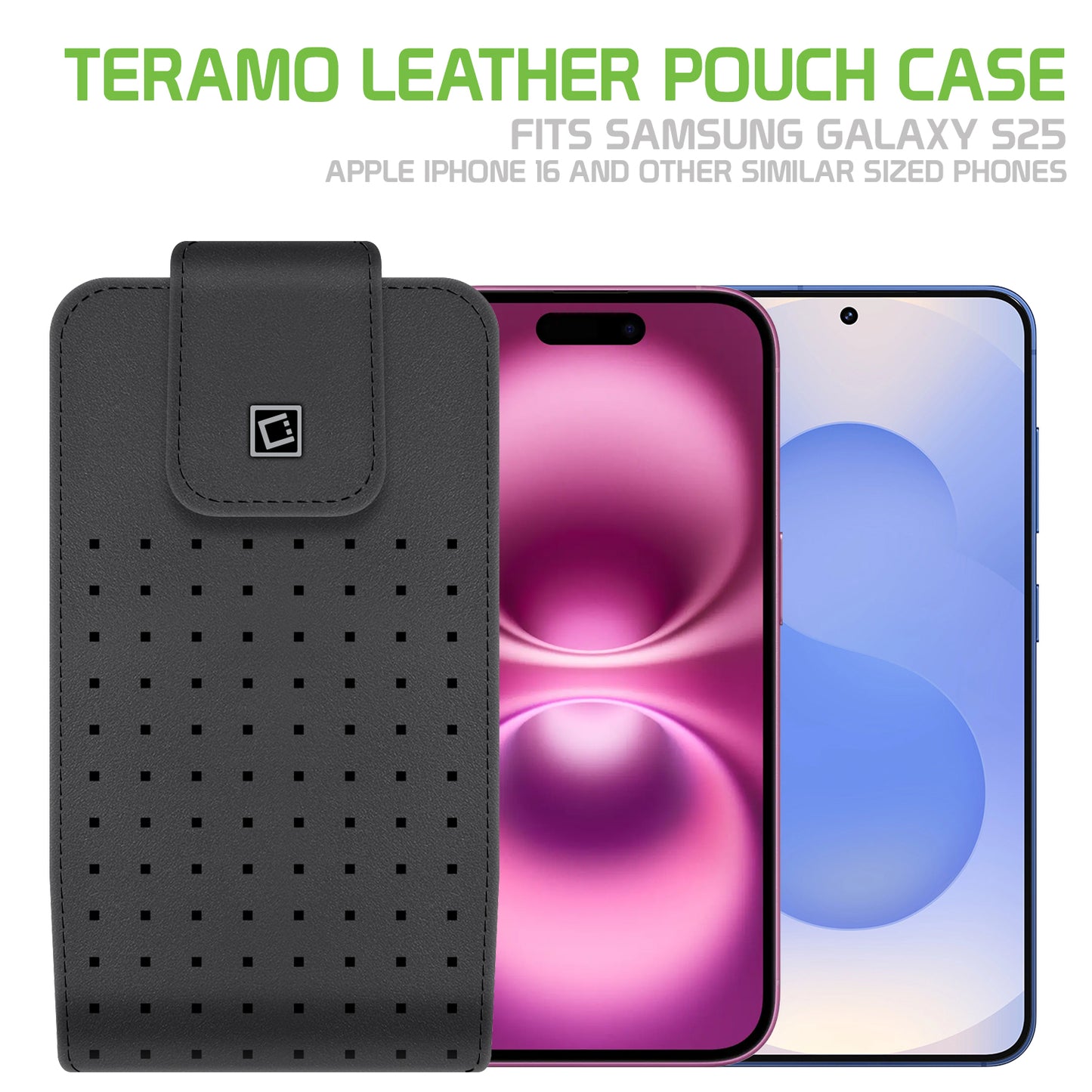 LTERMEDB - Cellet Teramo Leather Phone Holster with Belt Clip – Compatible with iPhone 16 Pro, Samsung Galaxy S25 & Similar Sized Phones – 360° Rotating Swivel Clip, Premium Leather Pouch with Magnetic Closure