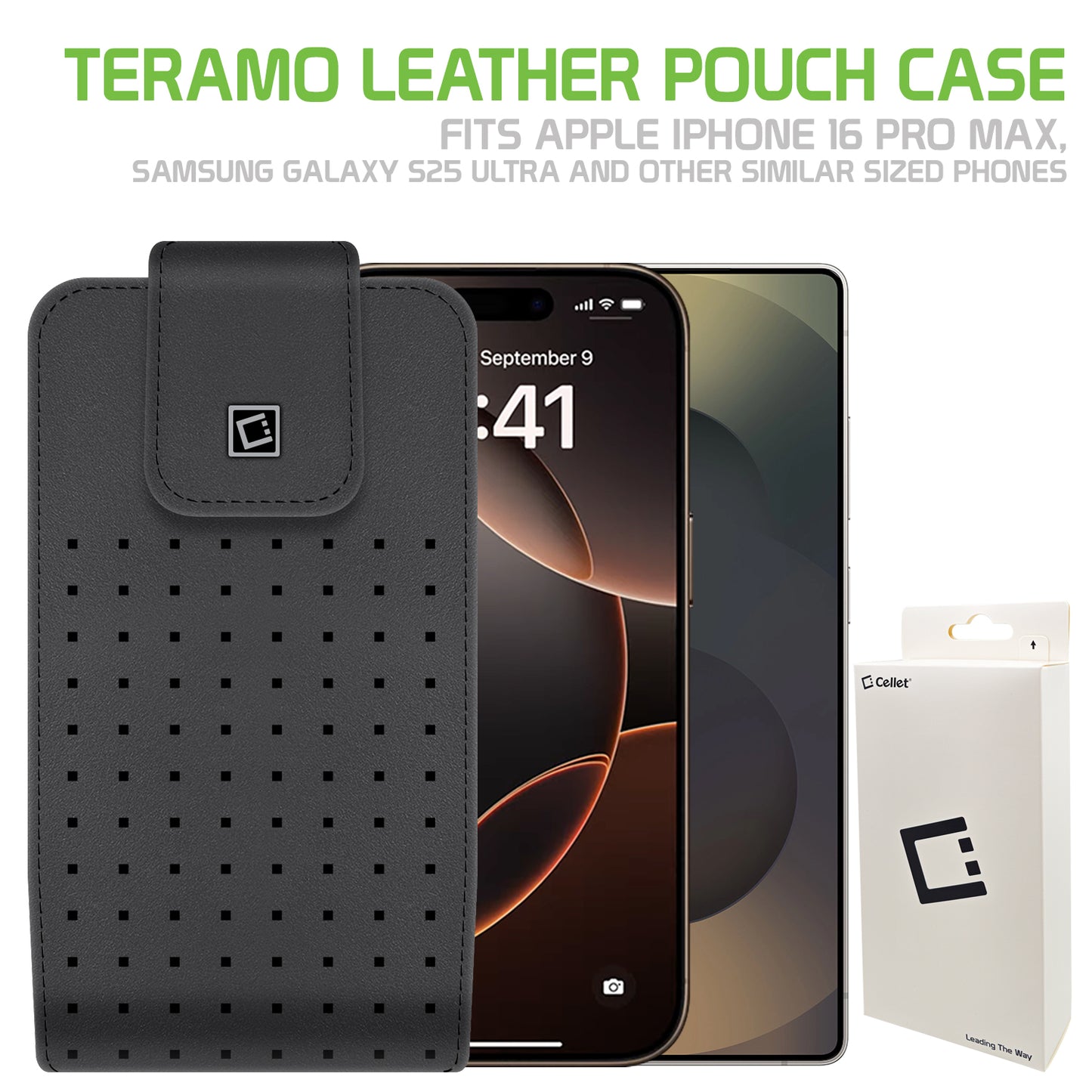 LTERLAGB - Cellet Teramo Leather Pouch for Samsung Galaxy S9 Plus, Galaxy S8 Plus, iPhone 8 Plus, 7 Plus, 6S Plus and More(Fits with Slim Case On)
