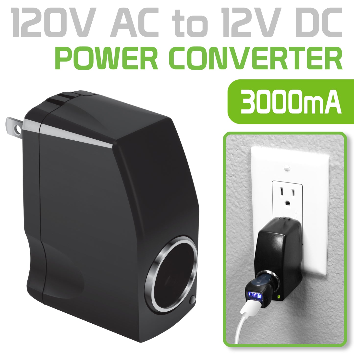 FM3000 - Compact Power Converter, 120V AC to 12 V DC (3000mA) Power Converter by Cellet