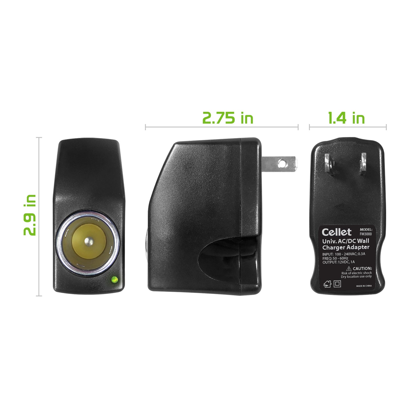 FM3000 - Compact Power Converter, 120V AC to 12 V DC (3000mA) Power Converter by Cellet