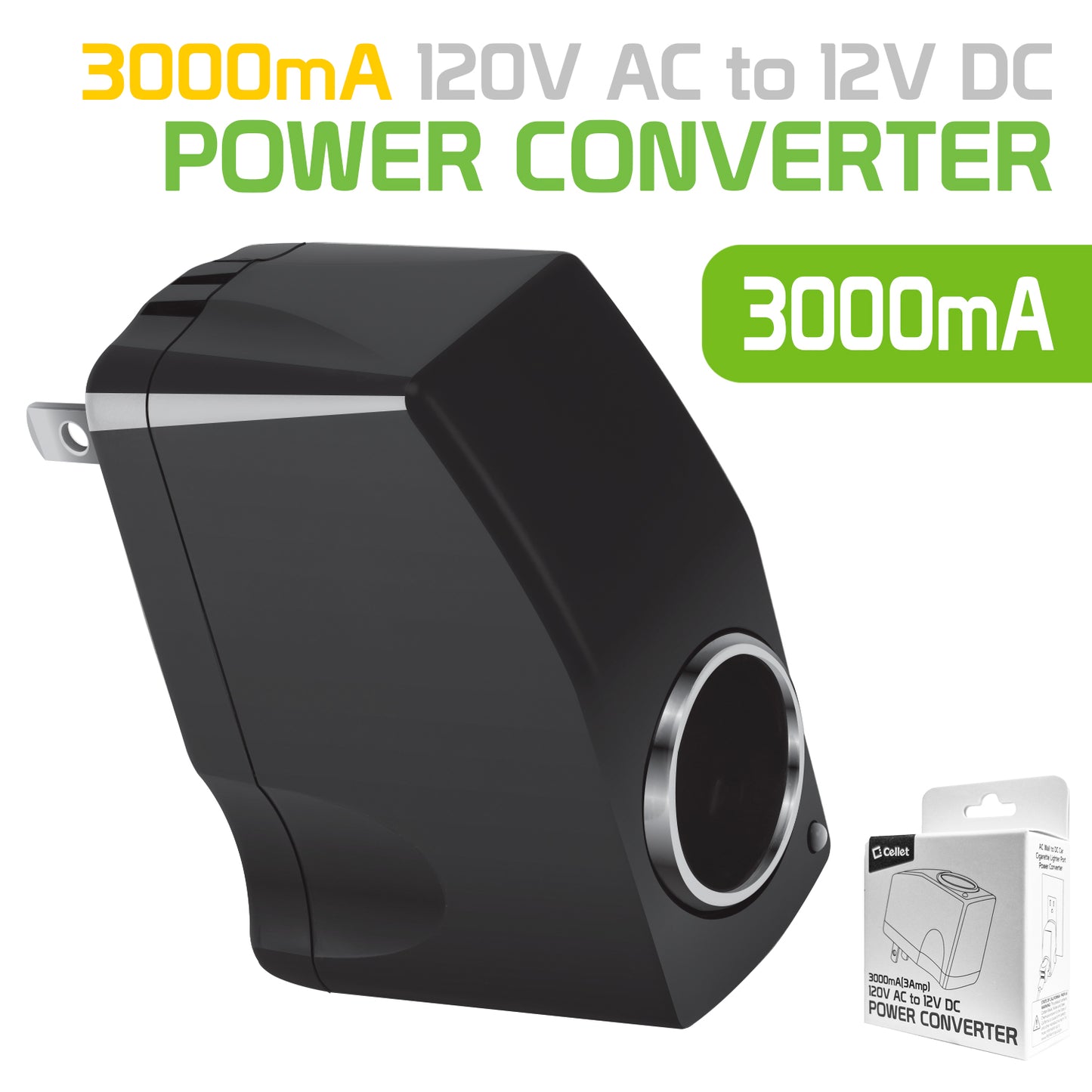 FM3000 - Compact Power Converter, 120V AC to 12 V DC (3000mA) Power Converter by Cellet