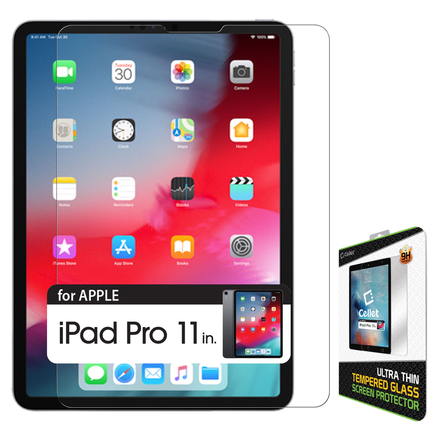 SGIPHPRO11 - iPad Pro 11-inch, Cellet 0.3mm Premium Tempered Glass Screen Protector for Apple iPad Pro 11-inch (9H Hardness)
