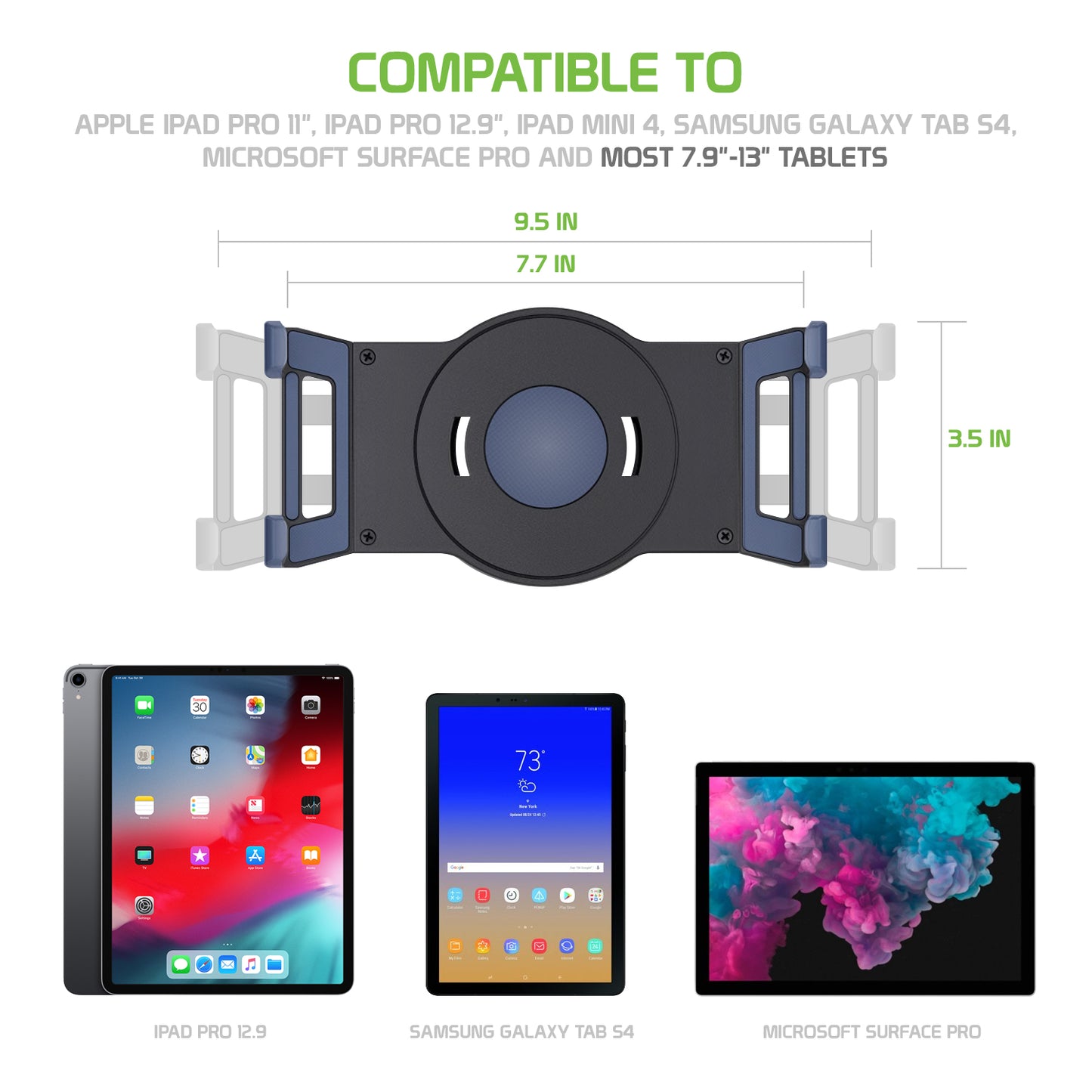 PHTAB5003 - 3-in-1 Tablet Holder Combo, Heavy Duty Desktop, Portable Stand and Headrest Holder with 360 Degree Rotation for iPads and Tablets