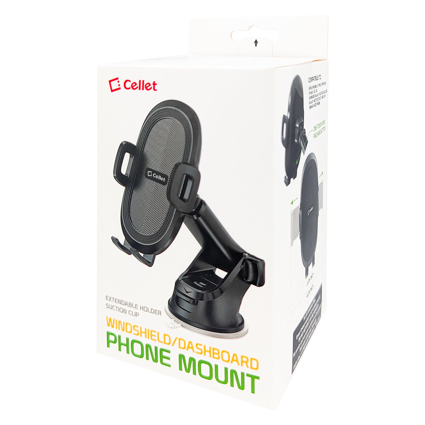 RHSU200 - Cellet Dashboard/Windshield Phone Mount with Suction Cup – Adjustable Arm, 360° Rotation, One-Touch Release – Universal Car Holder for iPhone 16/15/14/13 Pro Max, Samsung Galaxy s25/S24/S23 & More