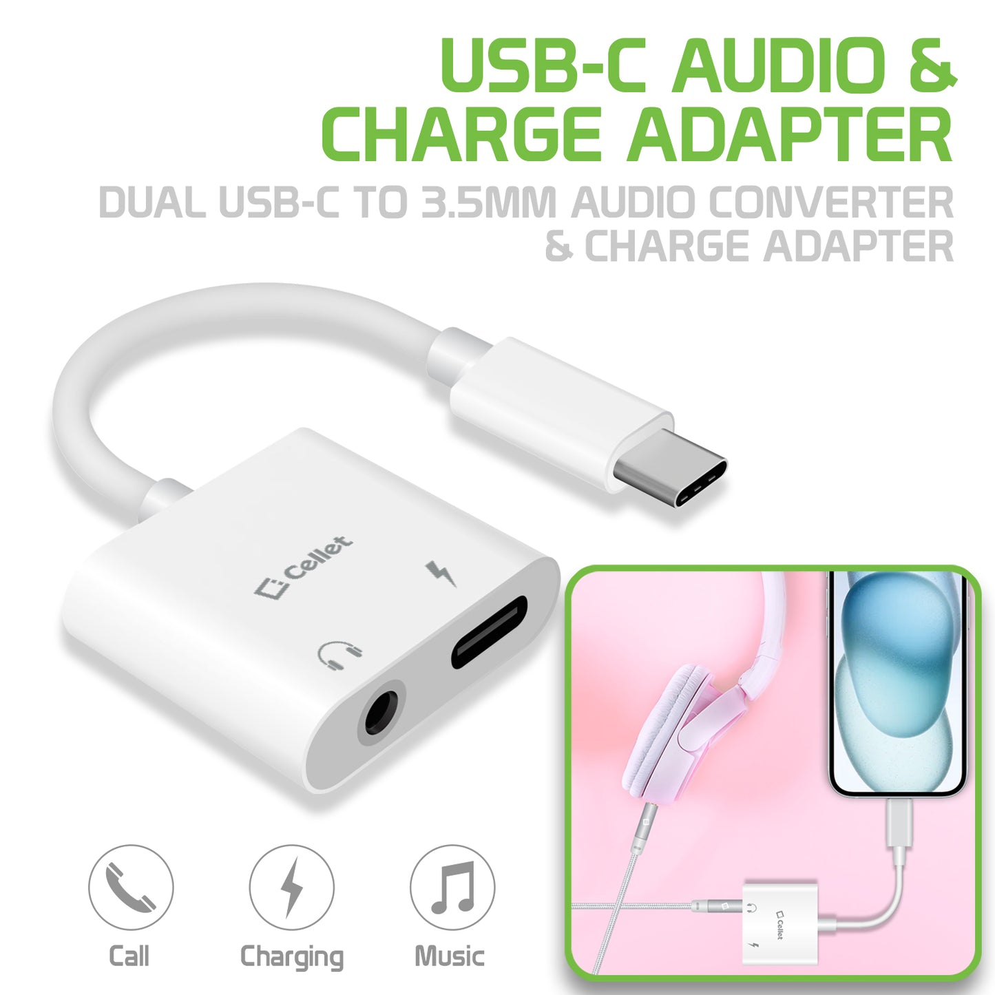 DCAPOWER - USB-C Audio & Charge Adapter – Dual USB-C to 3.5mm Audio Converter & Charge Adapter