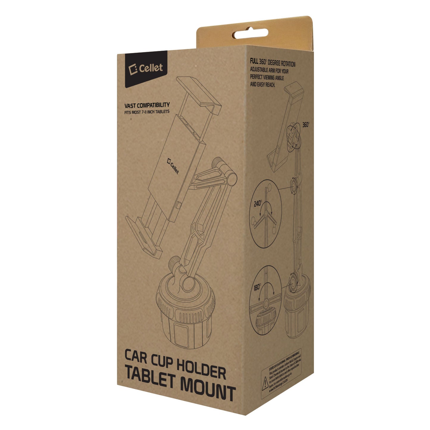 PH620 - Cellet Heavy Duty Cup Holder Mount for Tablet Smartphone - 360° Swivel, Expandable Base Car Holder for iPad iPhone Samsung Galaxy & All Smartphones