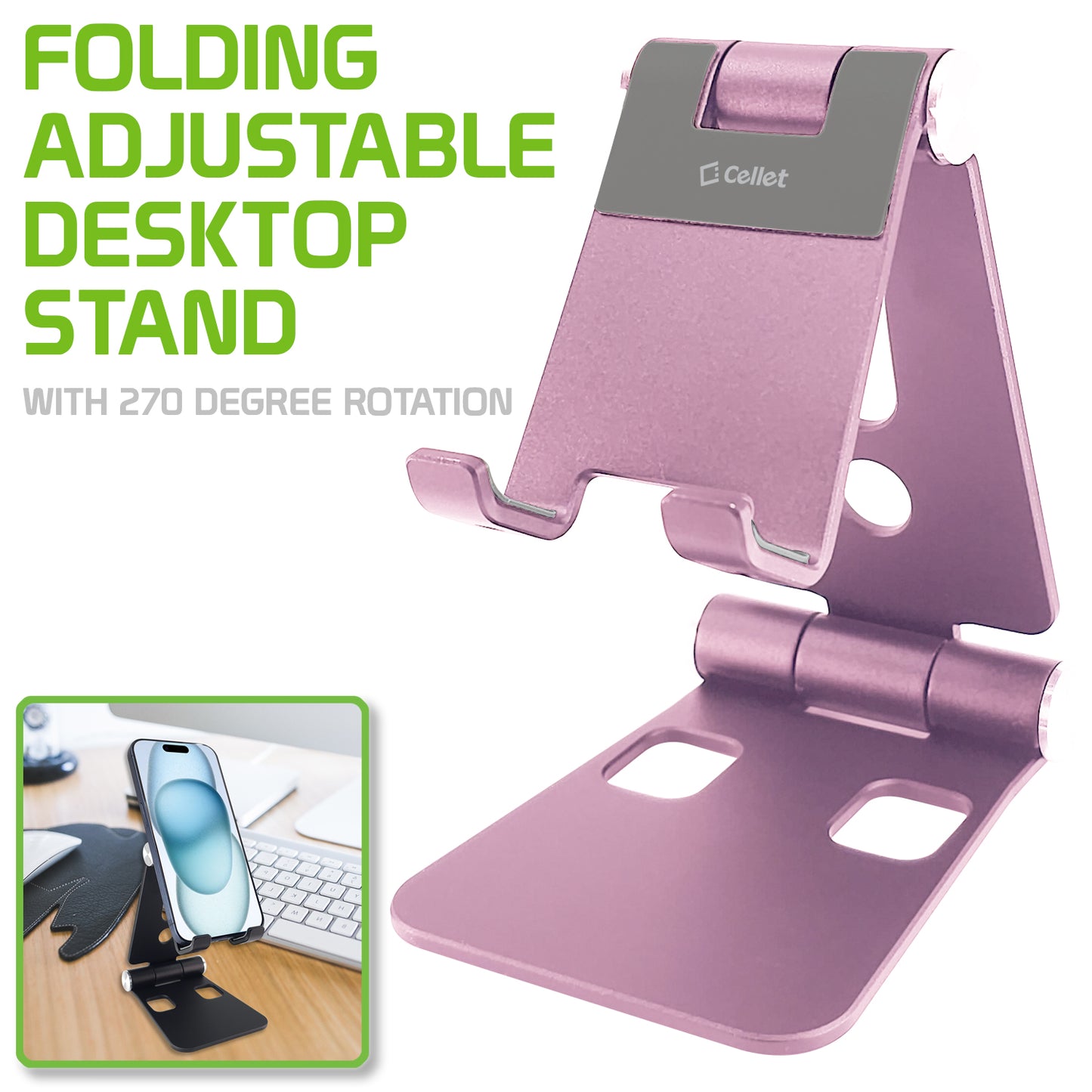 Rose Gold Desktop Phone Stand Smartphone Holder Mount, Durable Easy Folding.