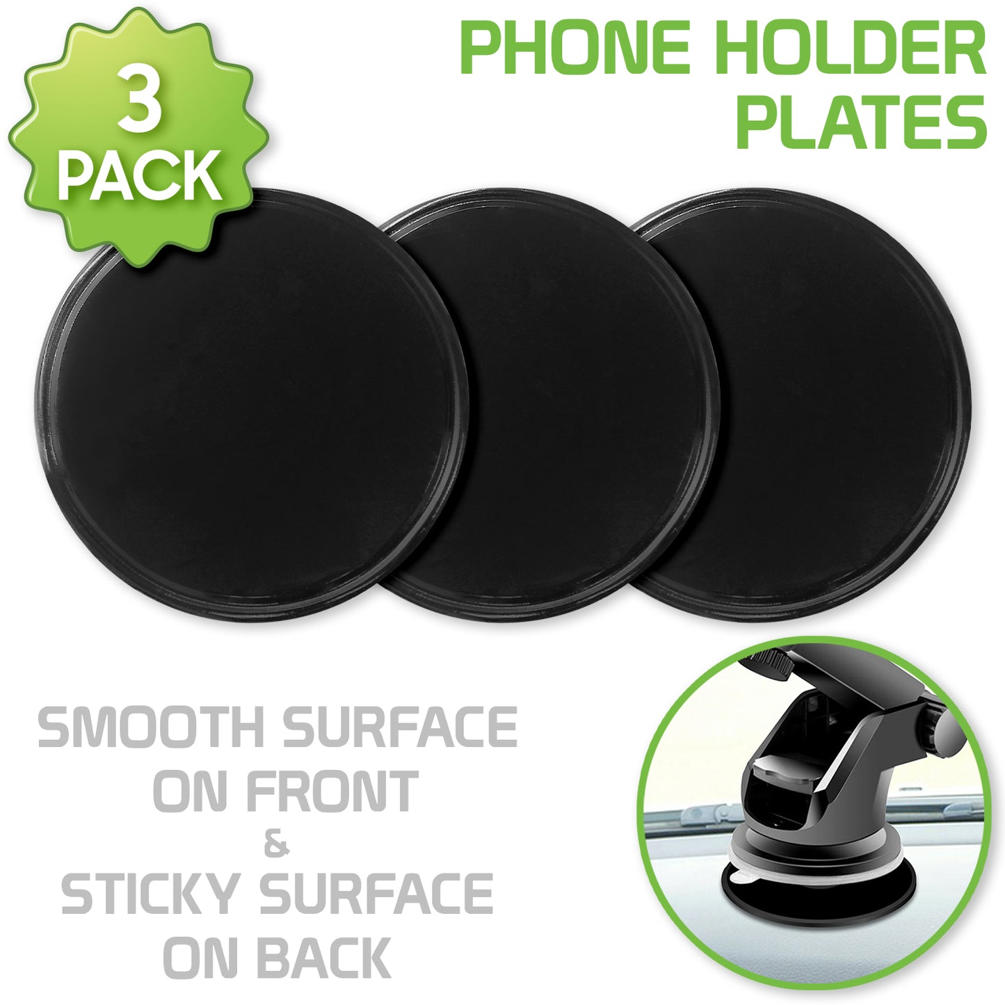 DISK3 ~ 3-Pack Phone Mounting Plate with Smooth Surface on the Front and Sticky Pad on the Back