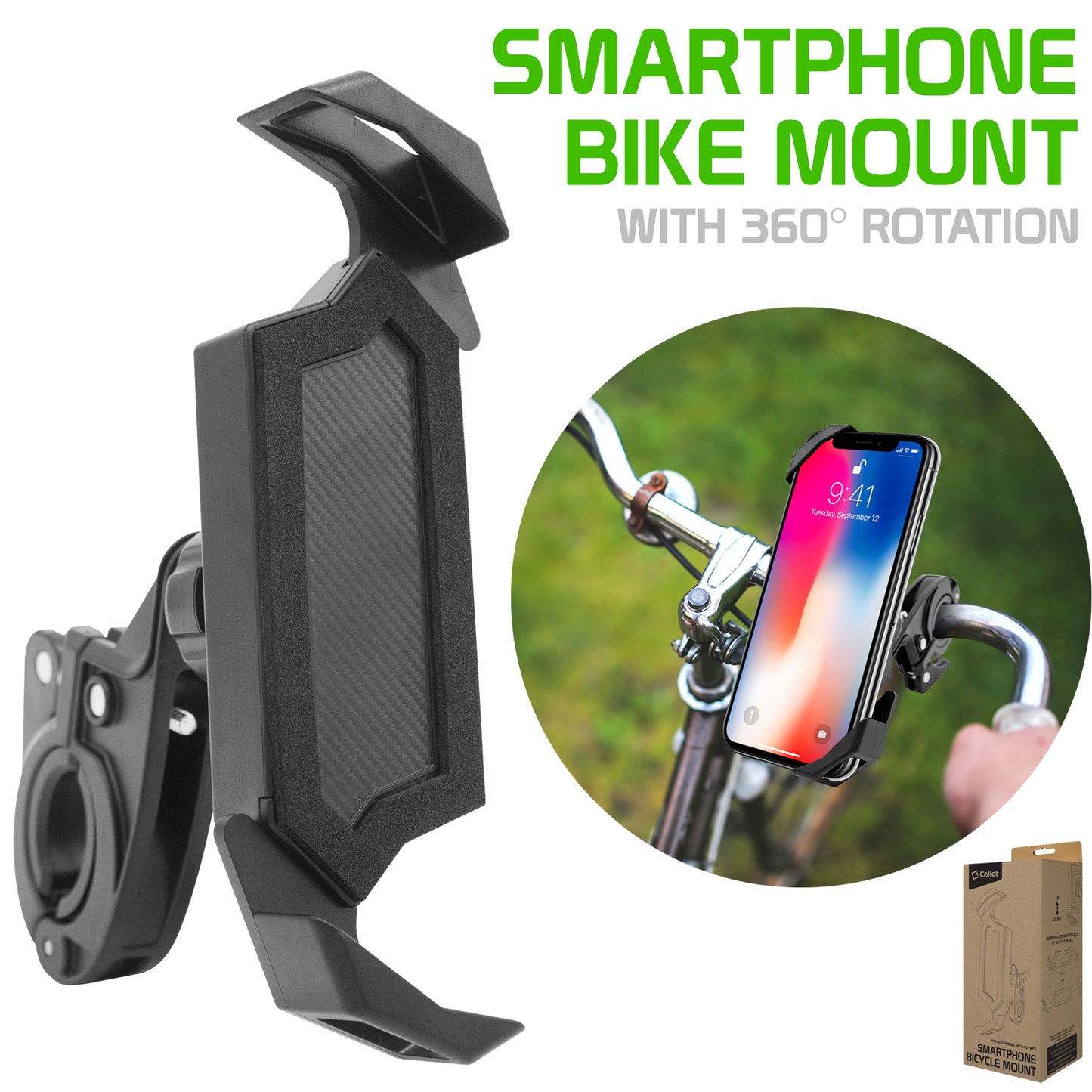 PHBIKE10 - Bike Smartphone Mount, Universal Heavy Duty Bicycle Holder Mount With 360 Degree Rotation Compatible to iPhone and all Smartphones