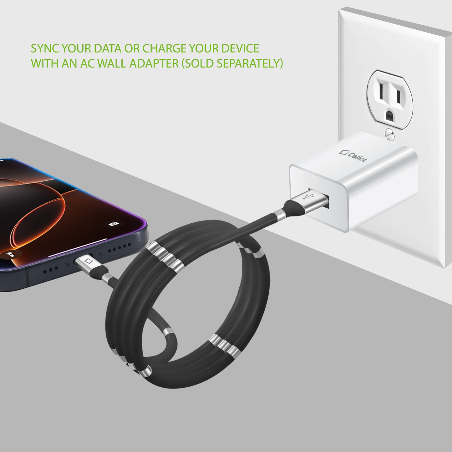 DCACOIL3BK - USB-C Charging Cable, Magnetic Self Winding, Tangle Free, USB-C to USB-A Charging and Data Cord- 3.3ft. (1m) Black