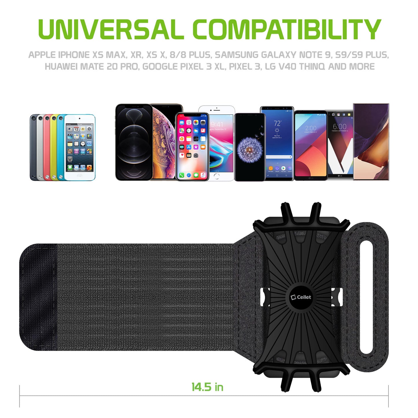 NEOARM490 - Sports Wristband Smartphone holder, 180 Degree Rotational, ,Adjustable Velcro Band, Fits 4 to 6 inch Phones - Black