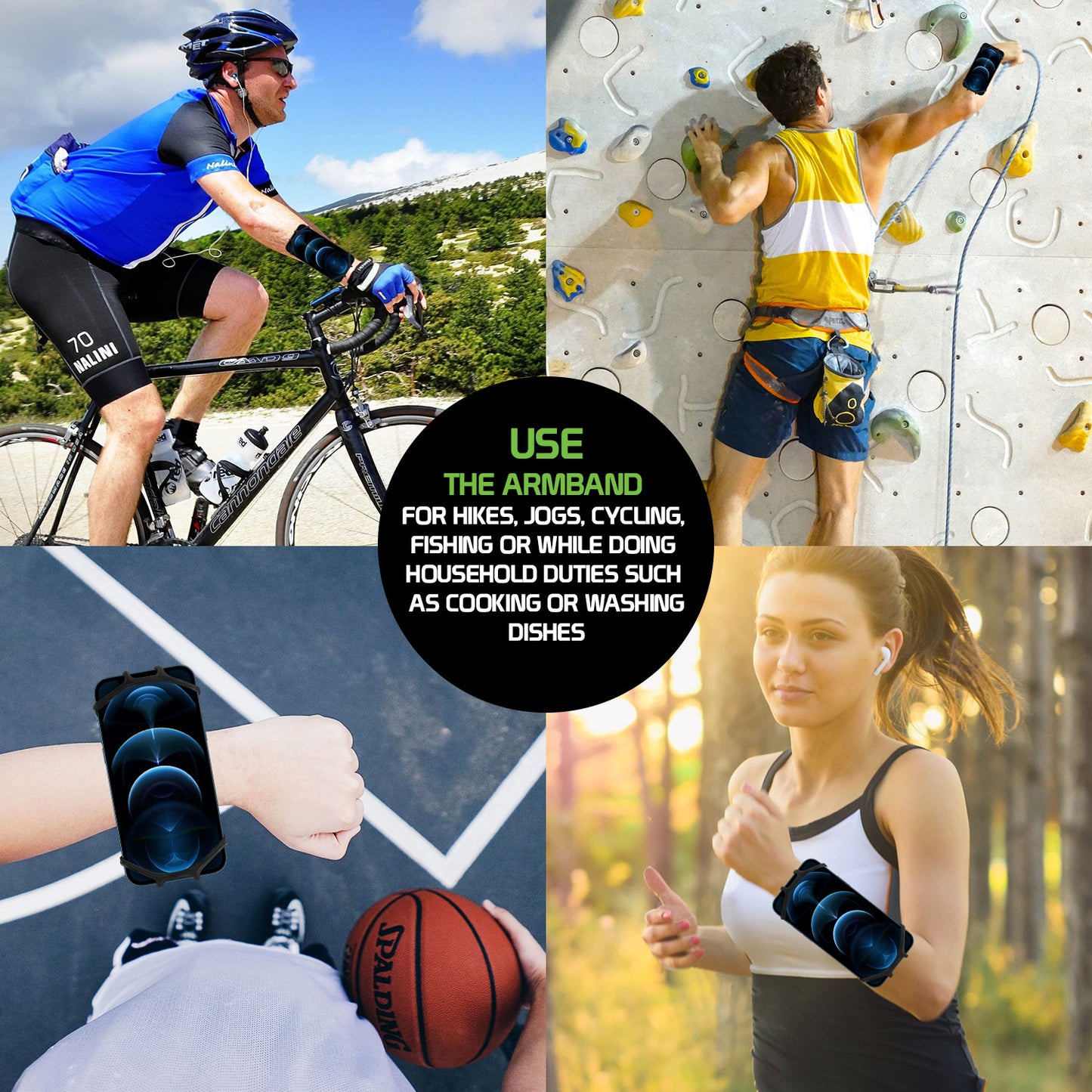 NEOARM490 - Sports Wristband Smartphone holder, 180 Degree Rotational, ,Adjustable Velcro Band, Fits 4 to 6 inch Phones - Black