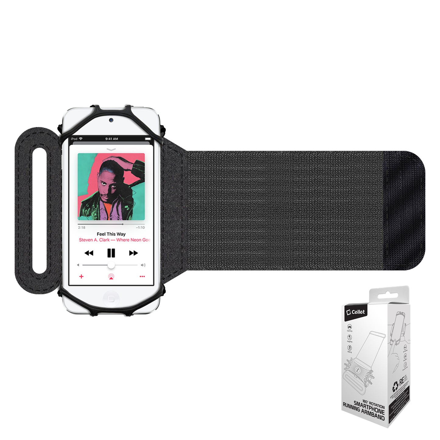 NEOARM490 - Sports Wristband Smartphone holder, 180 Degree Rotational, ,Adjustable Velcro Band, Fits 4 to 6 inch Phones - Black
