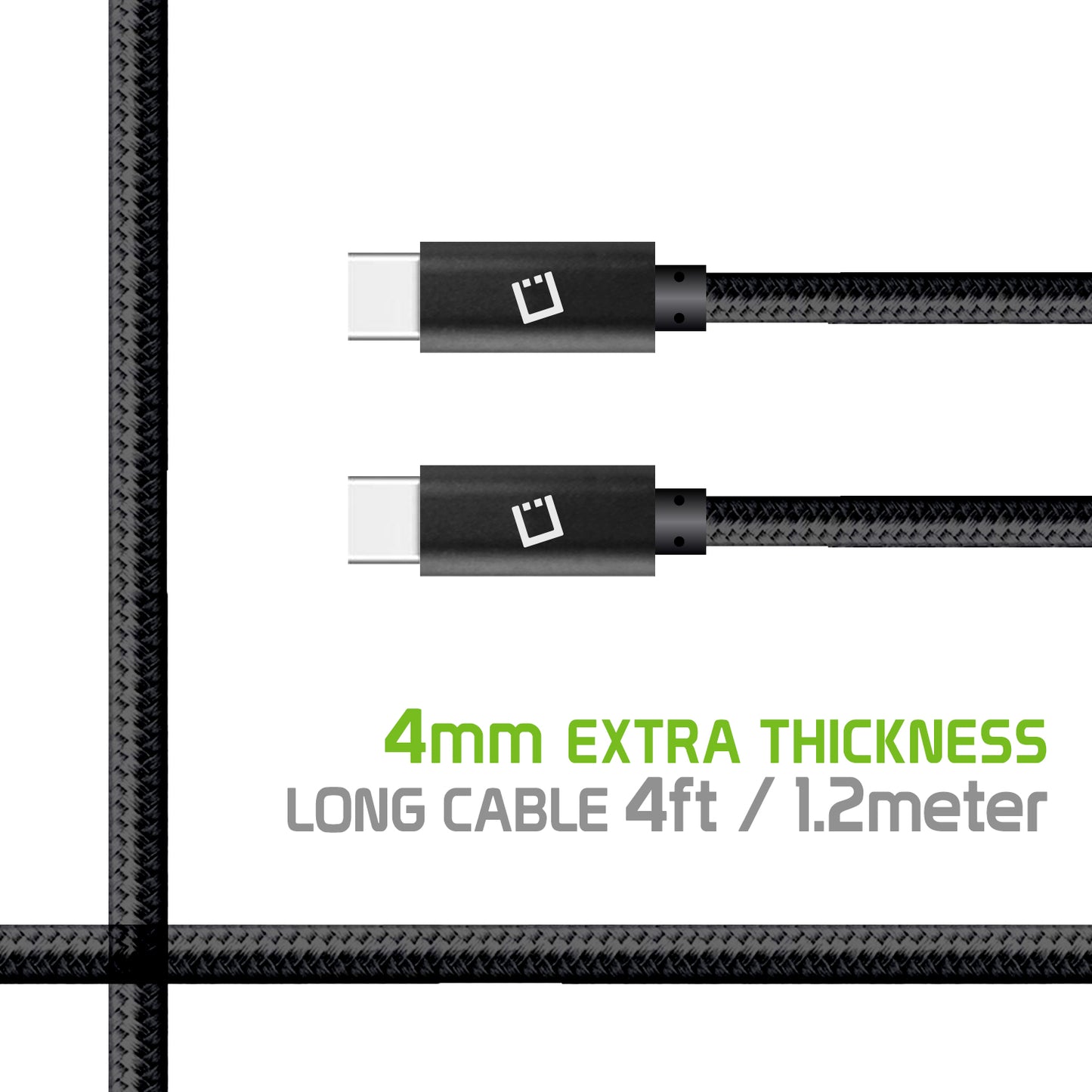 DCDC4BK - Cellet 4ft. USB-C to USB-C Fast Charging and Data Sync Nylon Braided Cable Compatible with Apple iPhone 15 Series, Samsung Galaxy series, Google Pixel Series