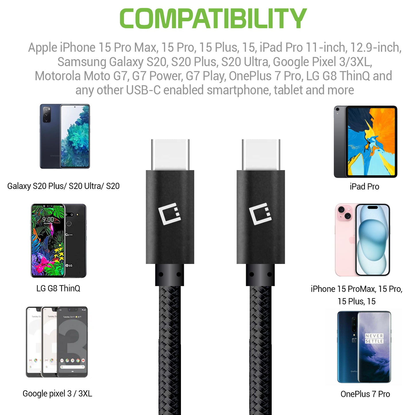 DCDC4BK - Cellet 4ft. USB-C to USB-C Fast Charging and Data Sync Nylon Braided Cable Compatible with Apple iPhone 15 Series, Samsung Galaxy series, Google Pixel Series