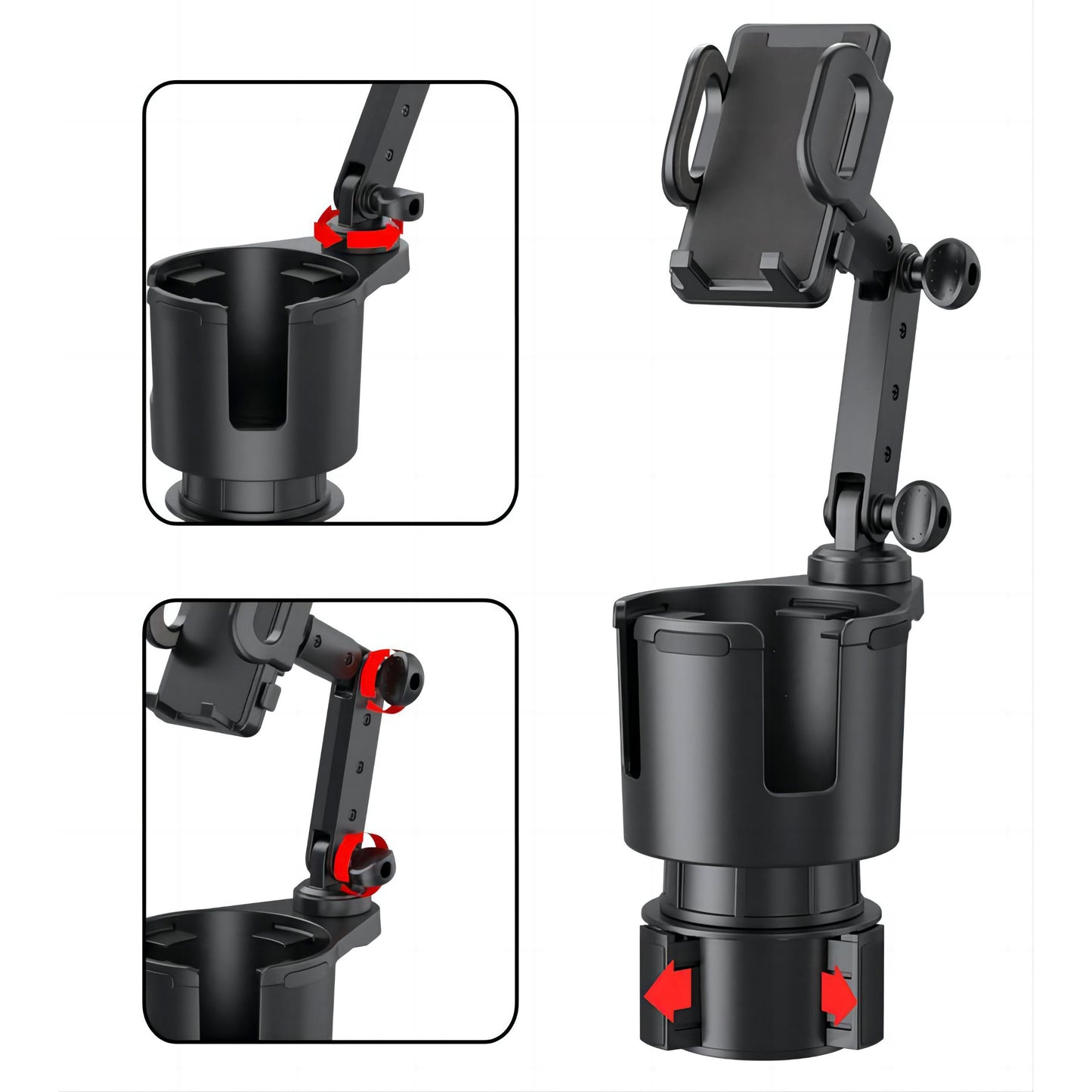 Cup Holder With Phone Holder; Adjustable Base To Fit Most Cars