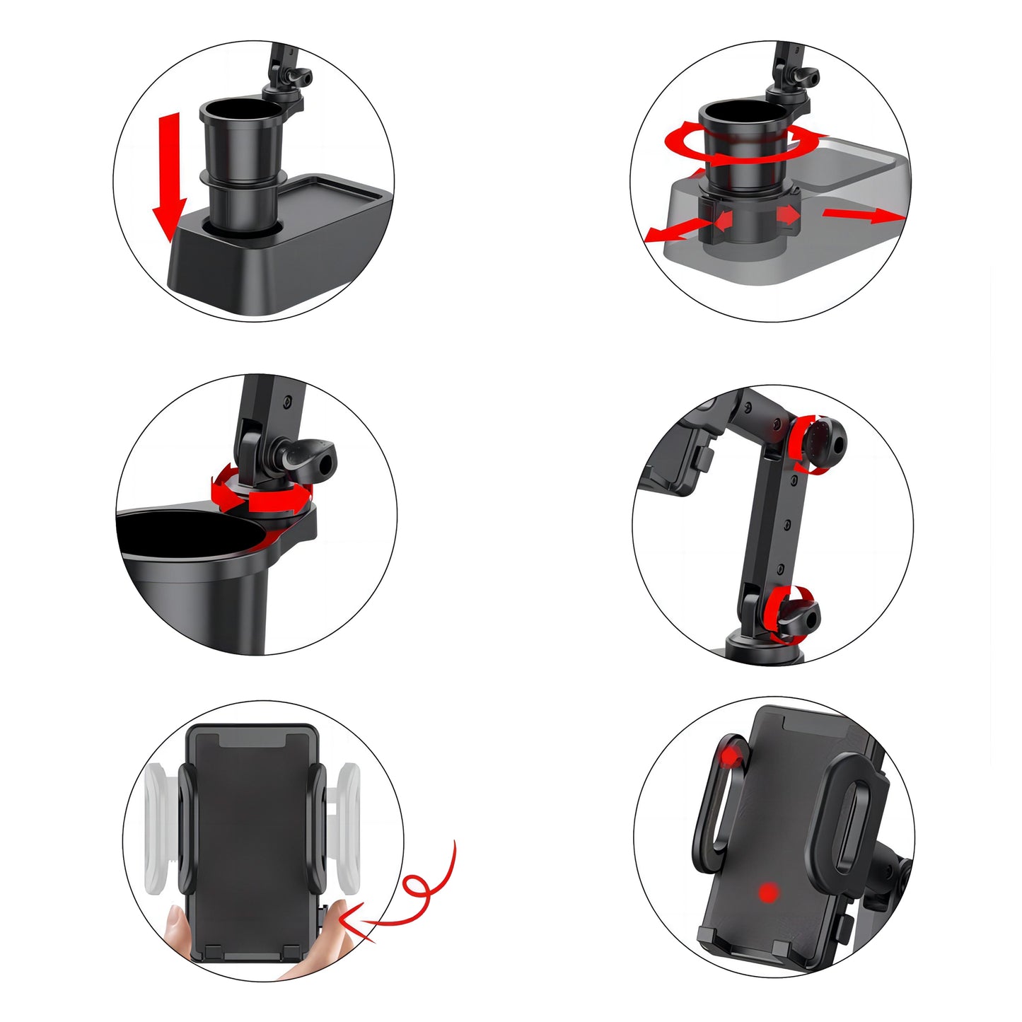 Cup Holder With Phone Holder; Adjustable Base To Fit Most Cars