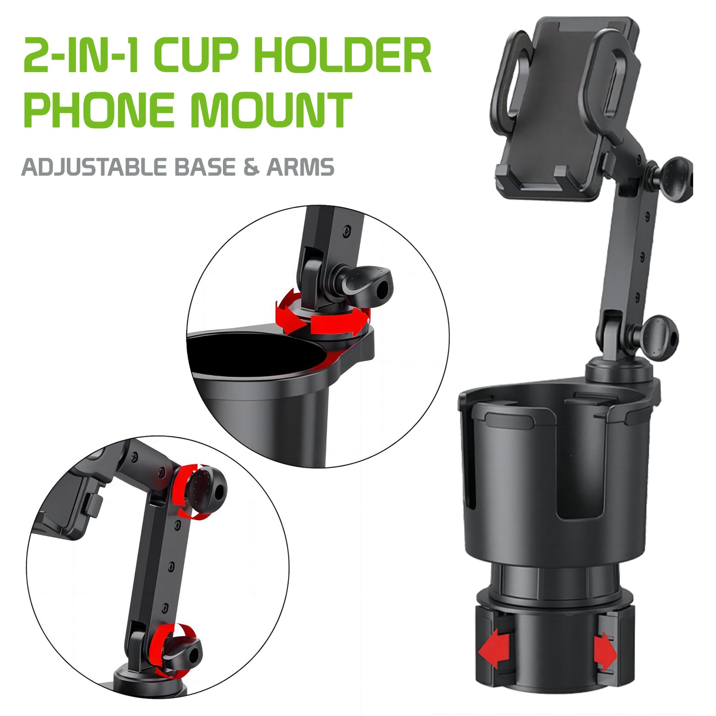 Cup Holder With Phone Holder; Adjustable Base To Fit Most Cars