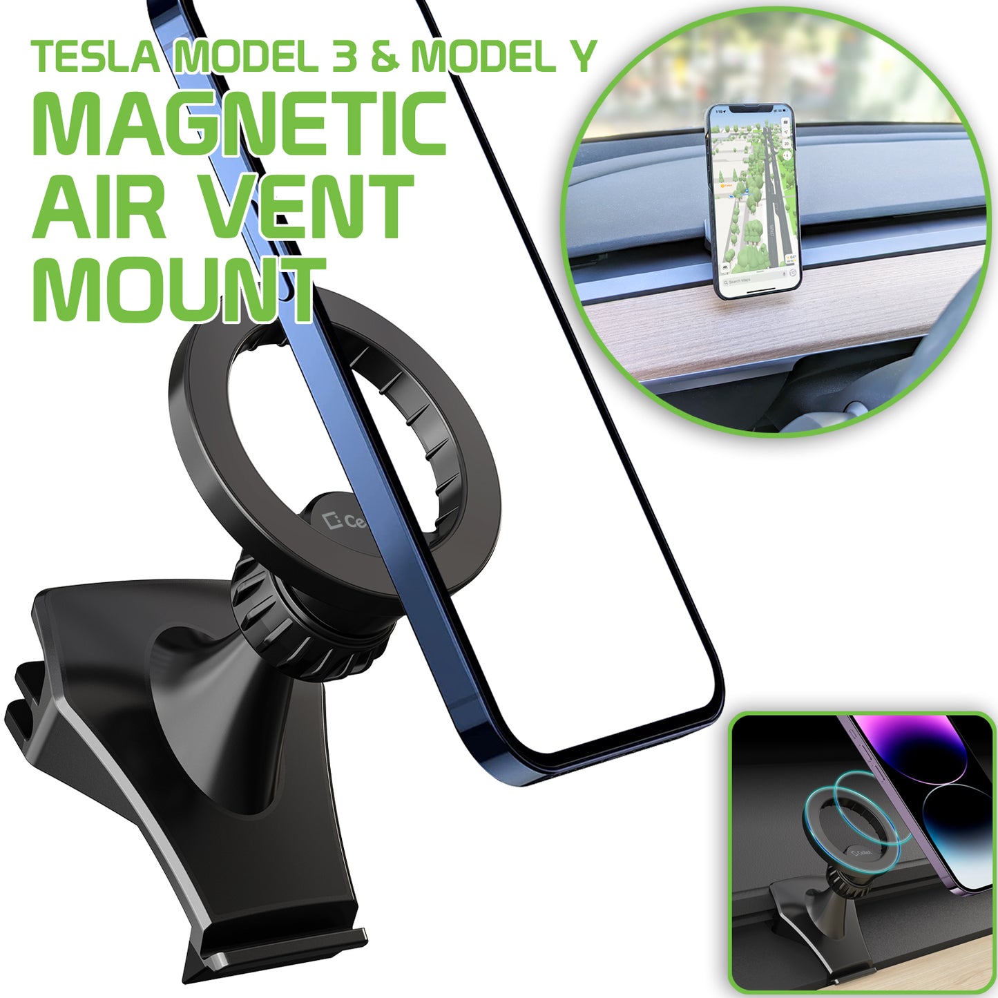 Magnetic Air Vent Phone Mount, Magnetic Ring Phone Holder Compatible for Tesla Model 3 & Tesla Y