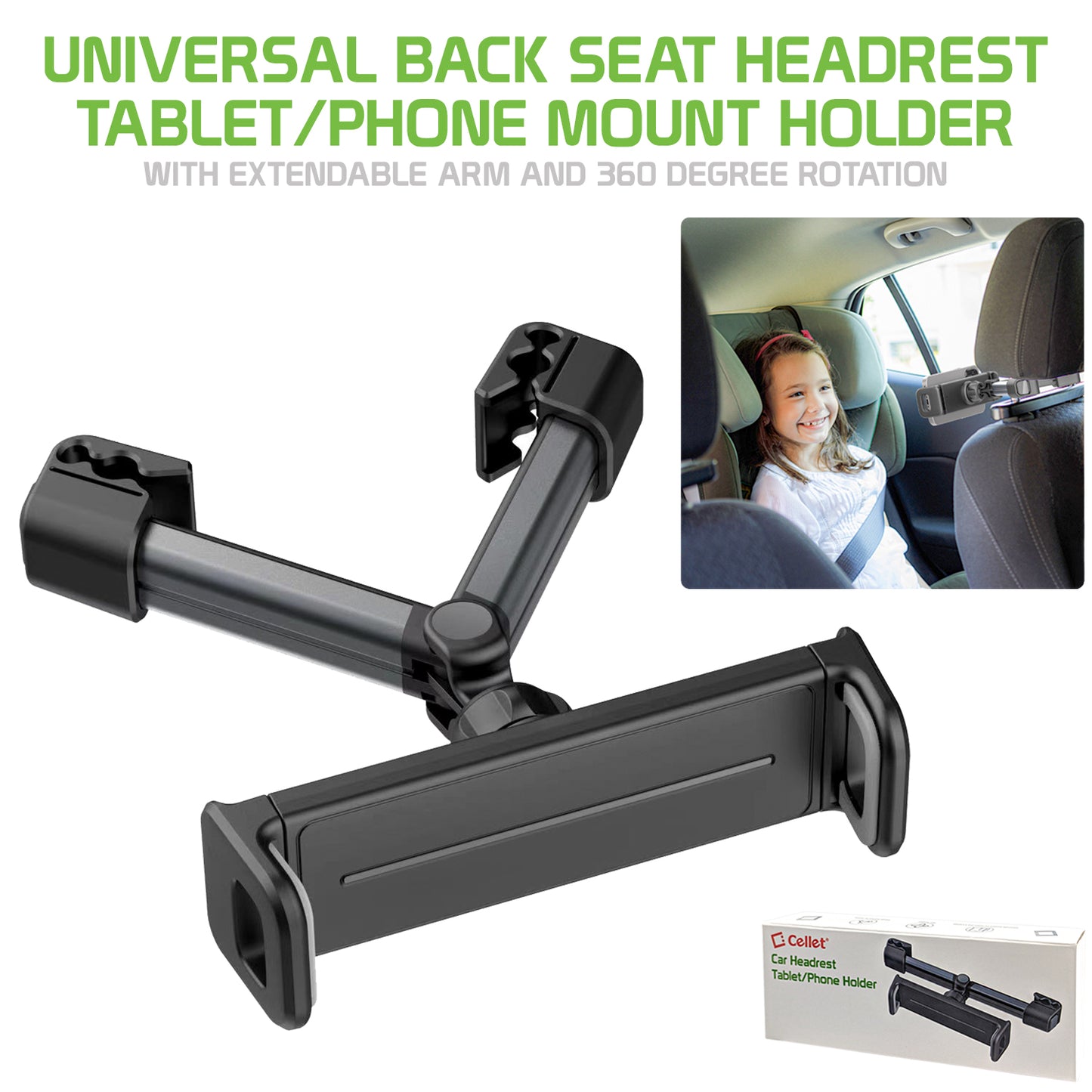 REAR SEAT HEADREST PHONE MOUNT - Black