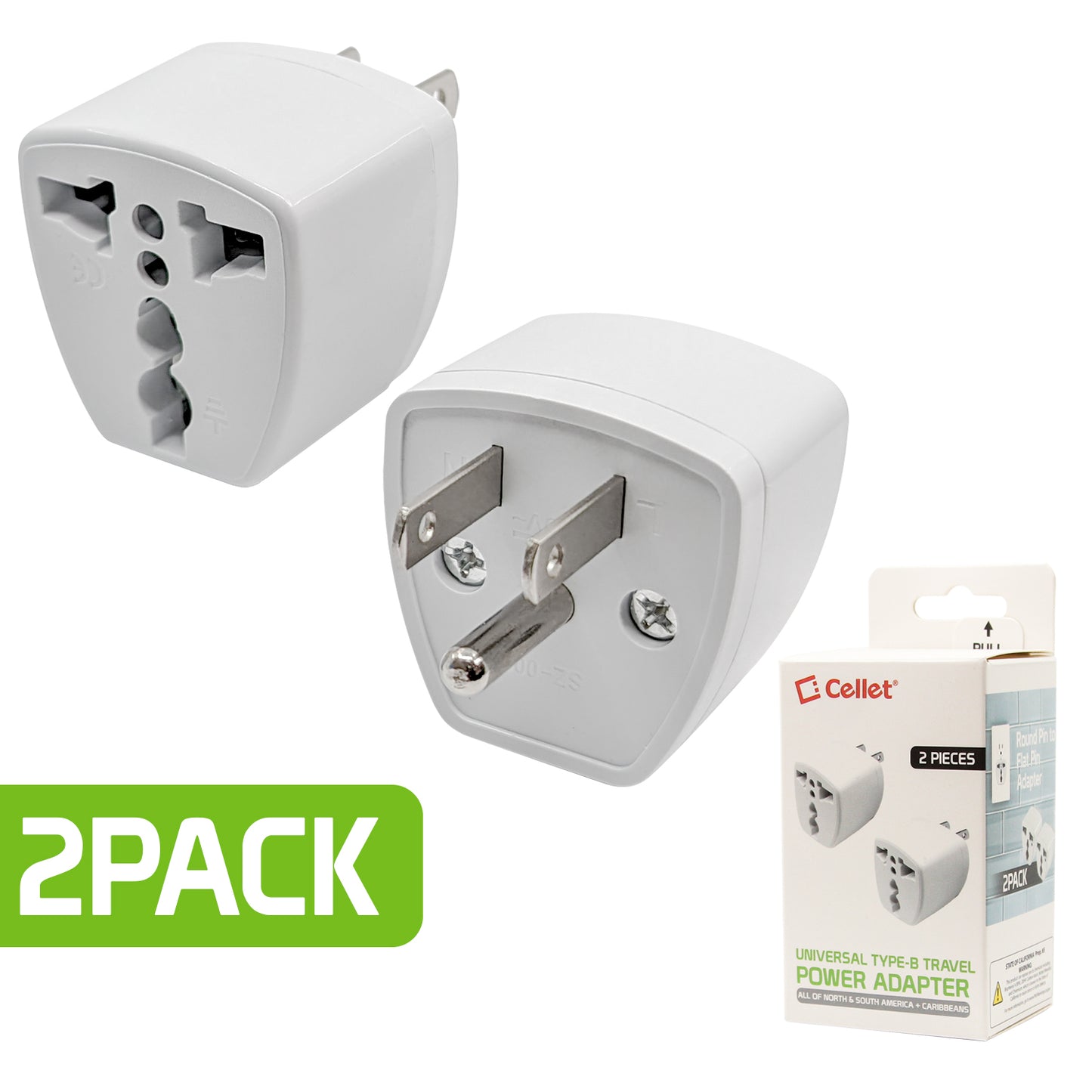 CNFPINBUS - Cellet Universal Travel AC Wall Power Adapter to Convert China, UK, AU, EU & other Plugs to US Plug Socket (2-PACK)