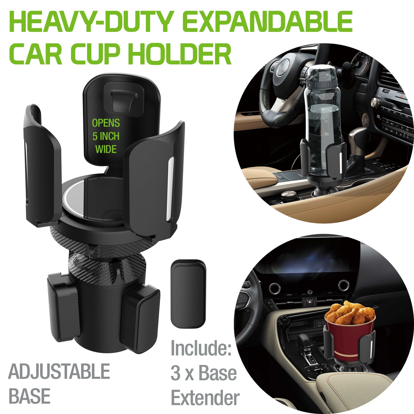 PHCUP1 - Heavy-Duty Expandable Car Cup Holder, Adjustable Top Opening & Base