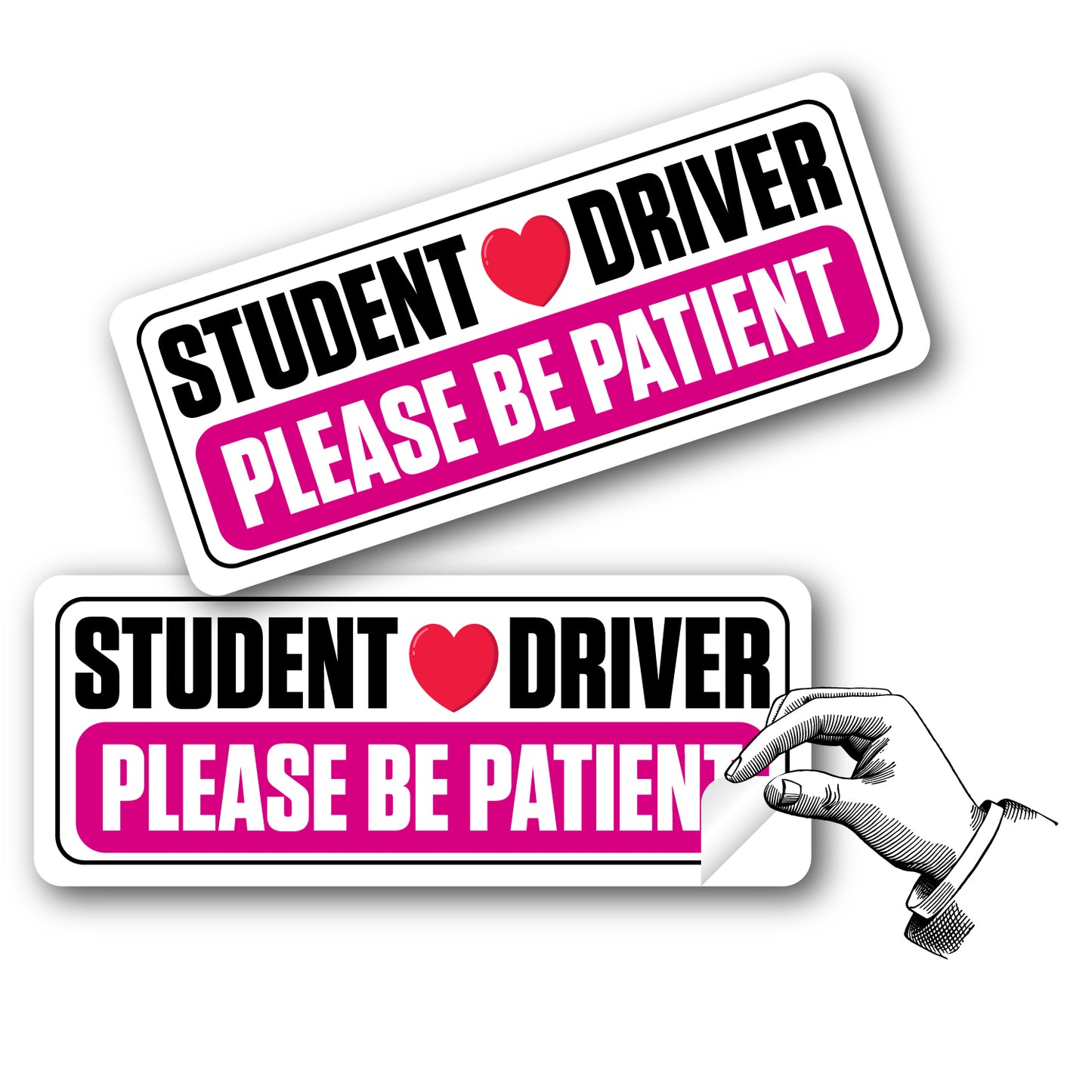 SKSDPK - Student Driver Vinyl Decal Sticker – 2 Pack (10" x 4") – Weatherproof, Easy-Remove – "Please Be Patient" Safety Sign – Made in USA