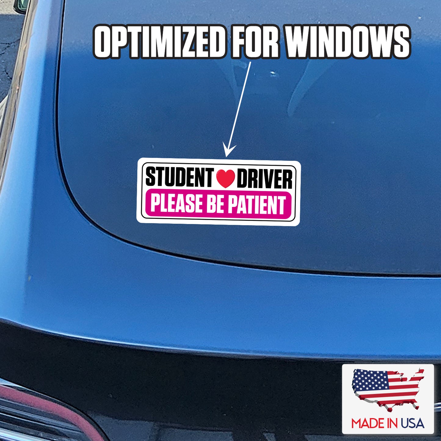 SKSDPK - Student Driver Vinyl Decal Sticker – 2 Pack (10" x 4") – Weatherproof, Easy-Remove – "Please Be Patient" Safety Sign – Made in USA