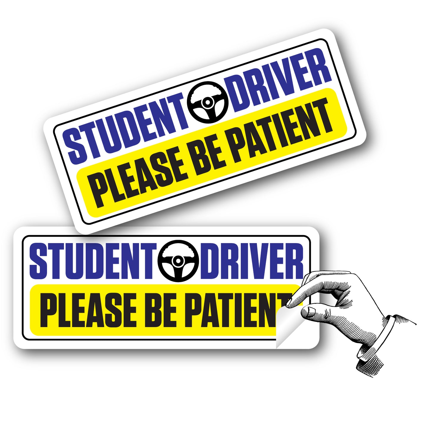 SKSDYL - Student Driver Vinyl Decal Sticker – 2 Pack (10" x 4") – Weatherproof, Easy-Remove – "Please Be Patient" Safety Sign – Made in USA