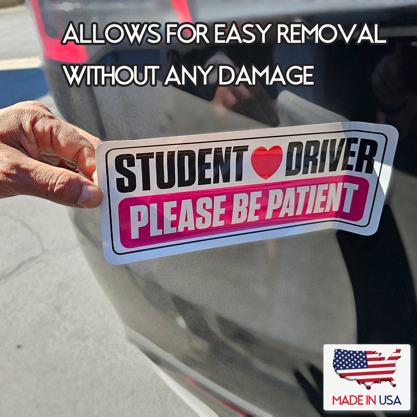 SKSDYL - Student Driver Vinyl Decal Sticker – 2 Pack (10" x 4") – Weatherproof, Easy-Remove – "Please Be Patient" Safety Sign – Made in USA