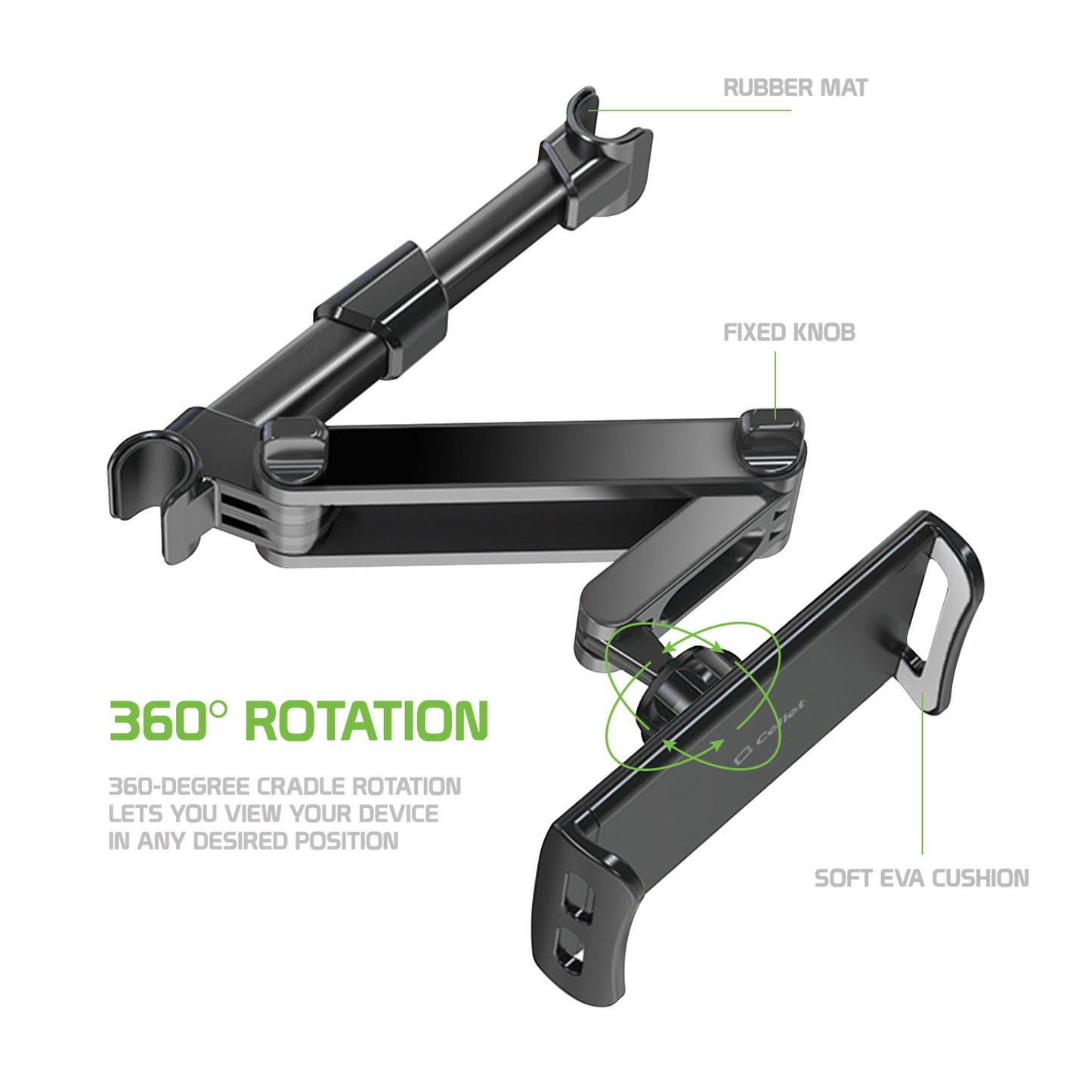 REAR SEAT HEADREST PHONE MOUNT - Black