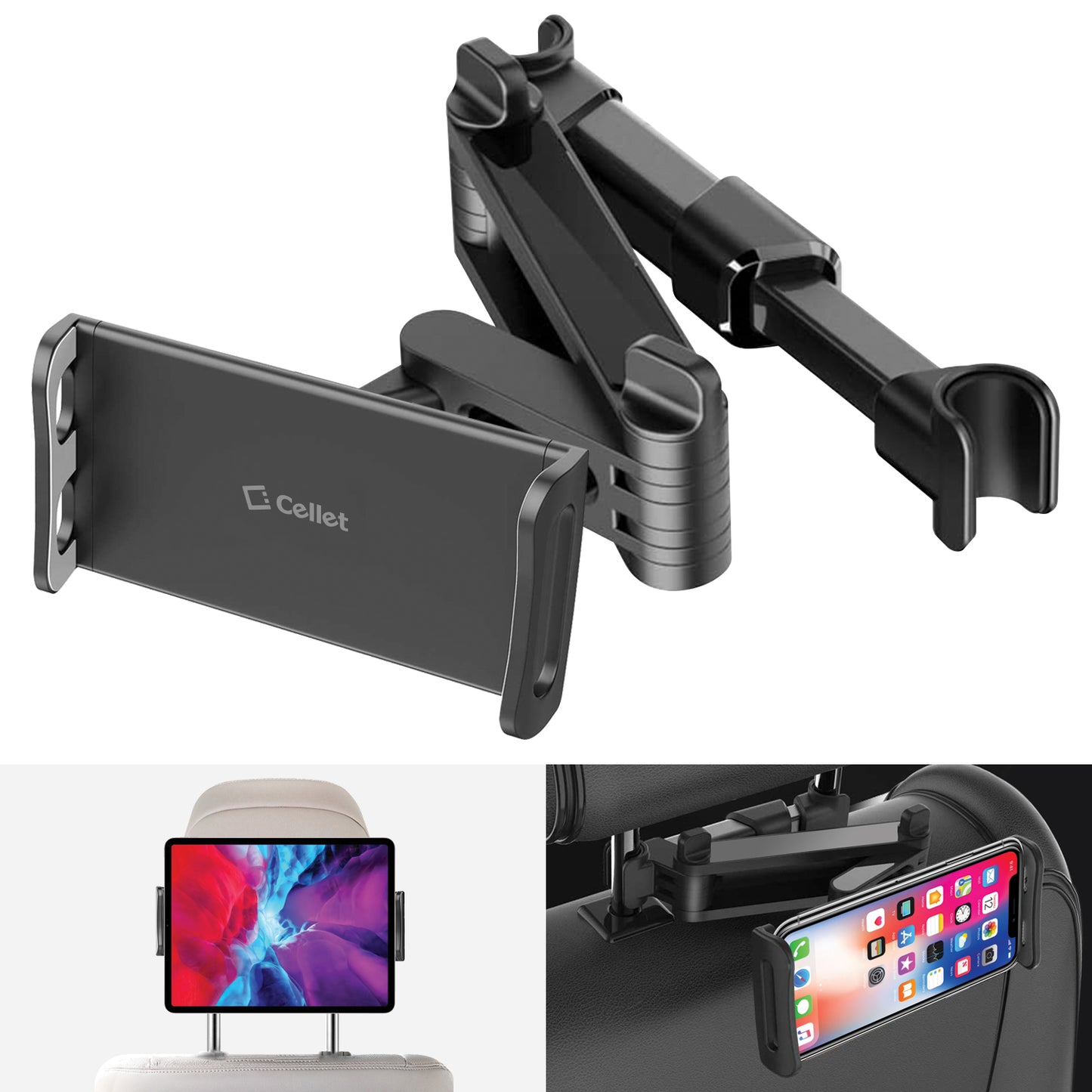 REAR SEAT HEADREST PHONE MOUNT - Black