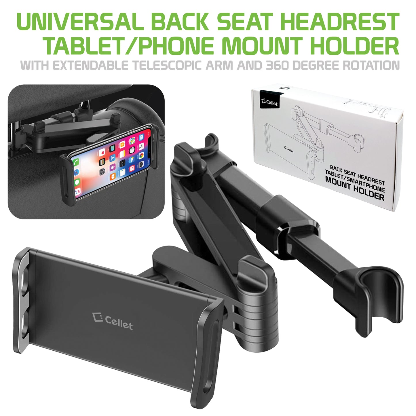 REAR SEAT HEADREST PHONE MOUNT - Black