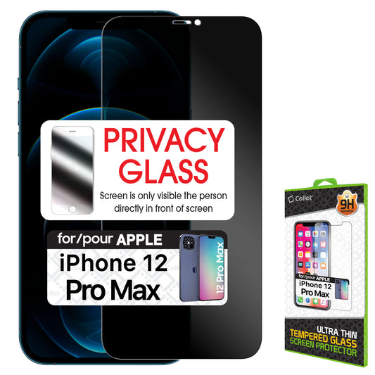 iPhone 12 Pro Max, Privacy Tempered Glass Screen Protector for Apple iPhone 12 Pro Max (0.8mm) by Cellet