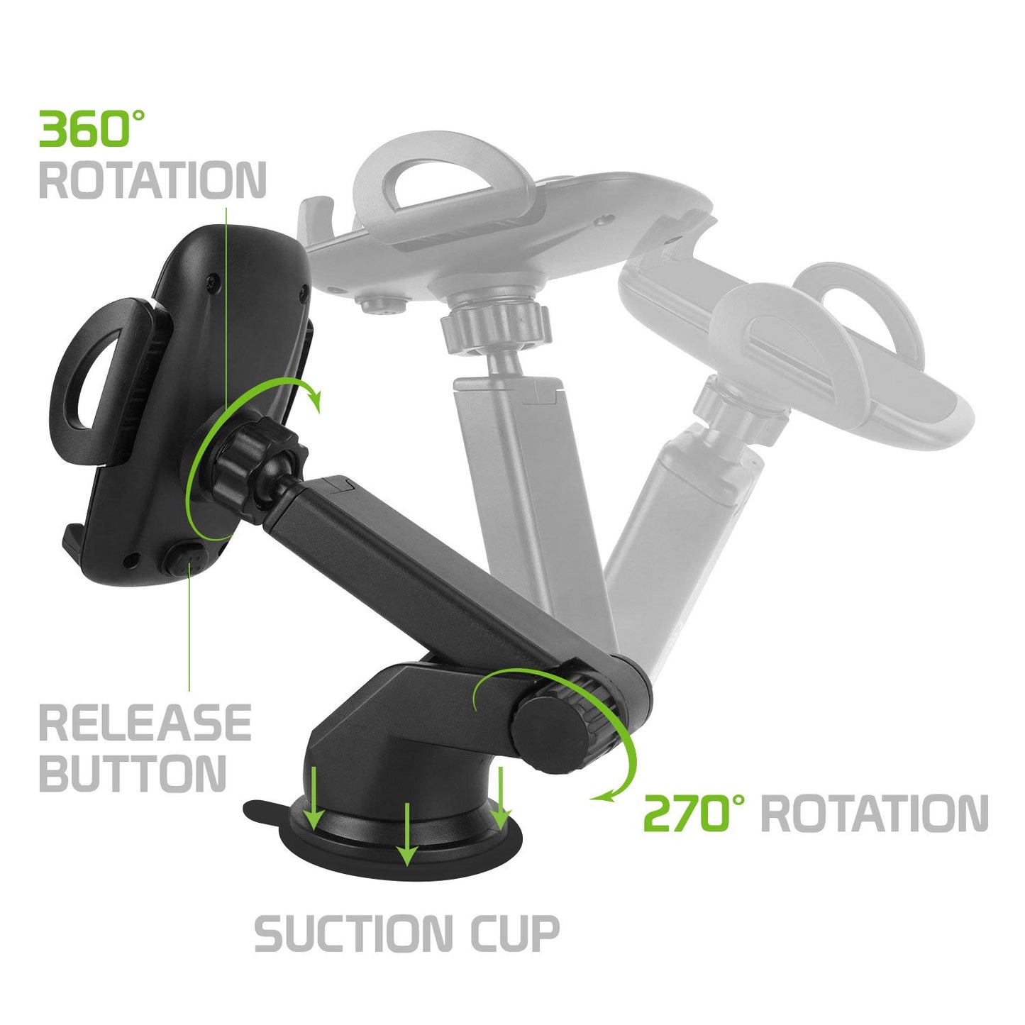 HDSHRTM - Universal Extendable Telescopic Arm Windshield and Dashboard Smartphone Holder Mount by Cellet